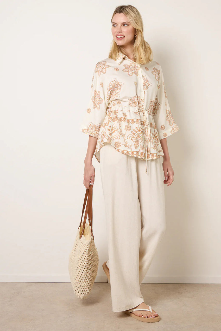 Floral 3/4 Sleeve Tie Waist Shirt WF5760BV357