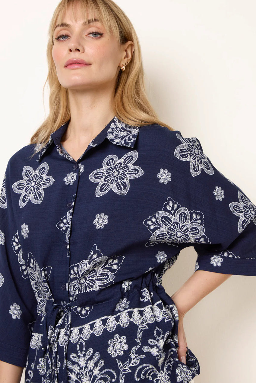 Floral 3/4 Sleeve Tie Waist Shirt WF5760BV324
