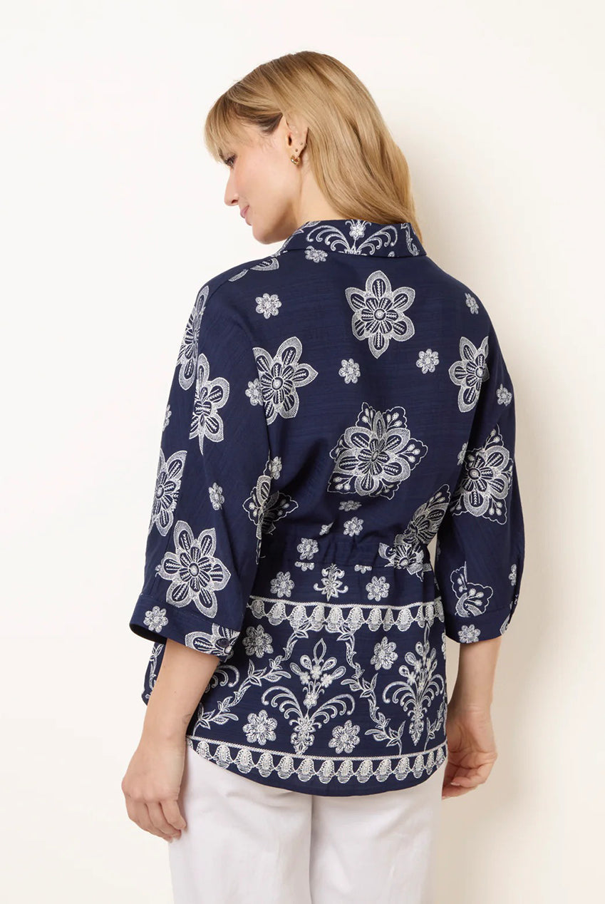 Floral 3/4 Sleeve Tie Waist Shirt WF5760BV324