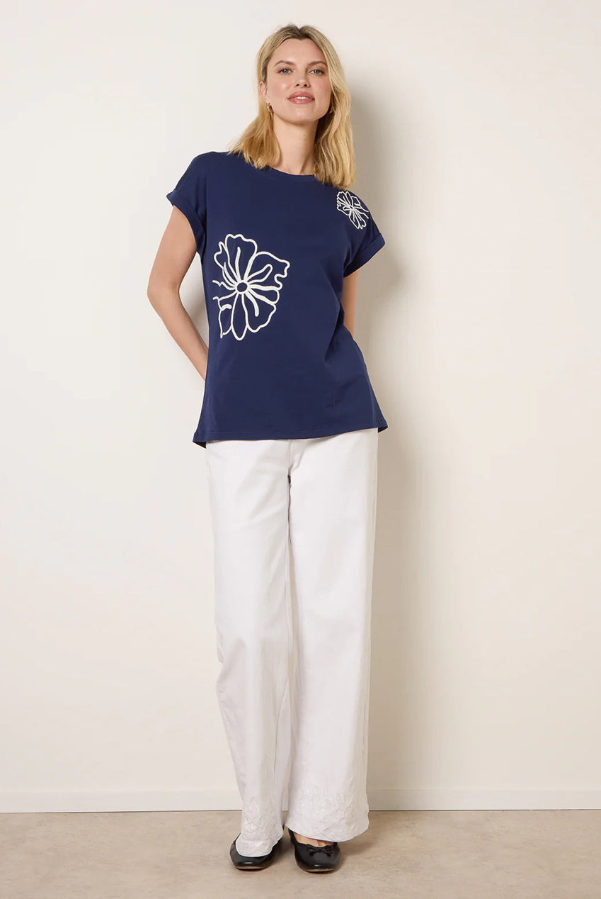 T-Shirt With Big Floral Embroidery WF5783BV324