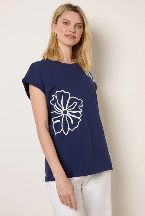 T-Shirt With Big Floral Embroidery by Blue Vanilla