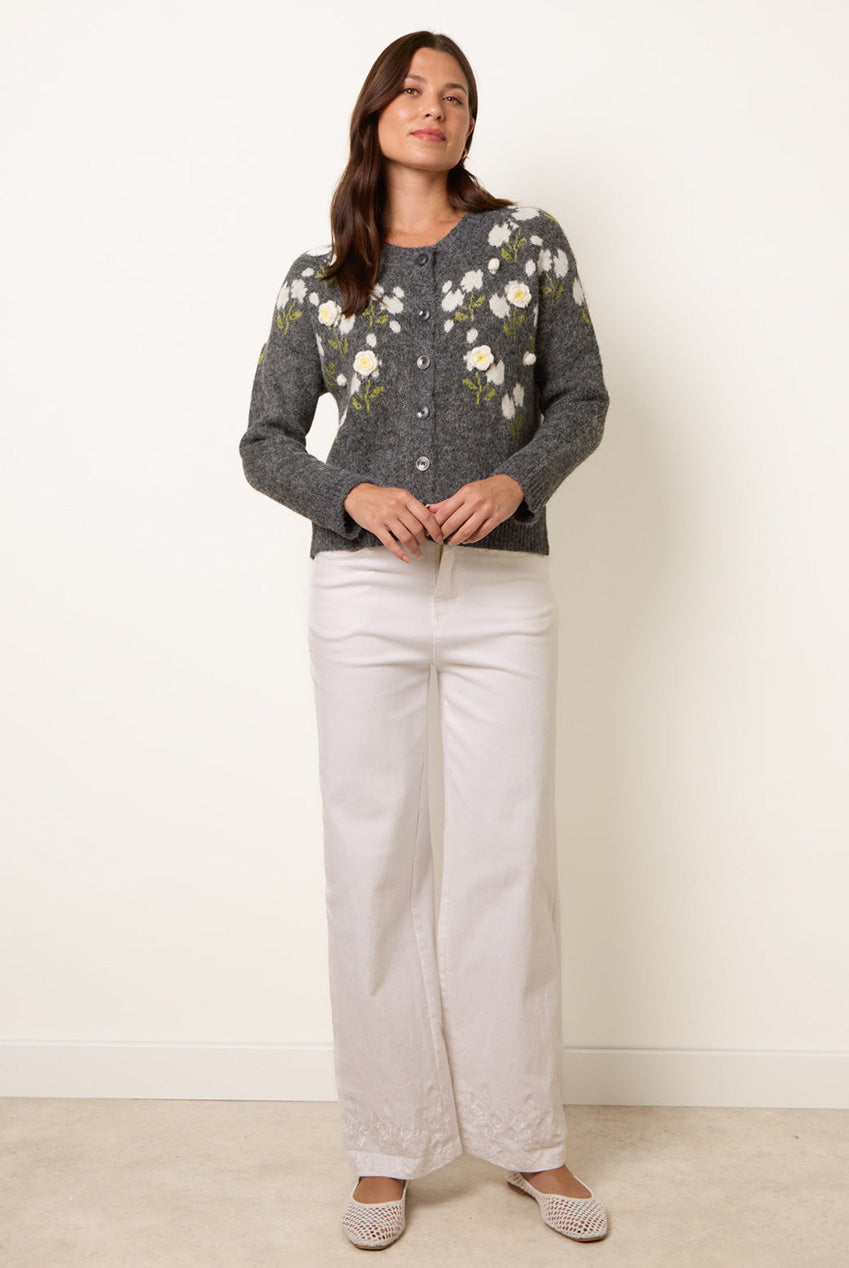 Floral Knit Button Front Cardigan WF5836BV213