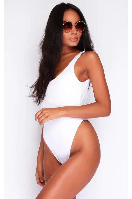 High Leg Brazilian Swimsuit In White WH19SWIM