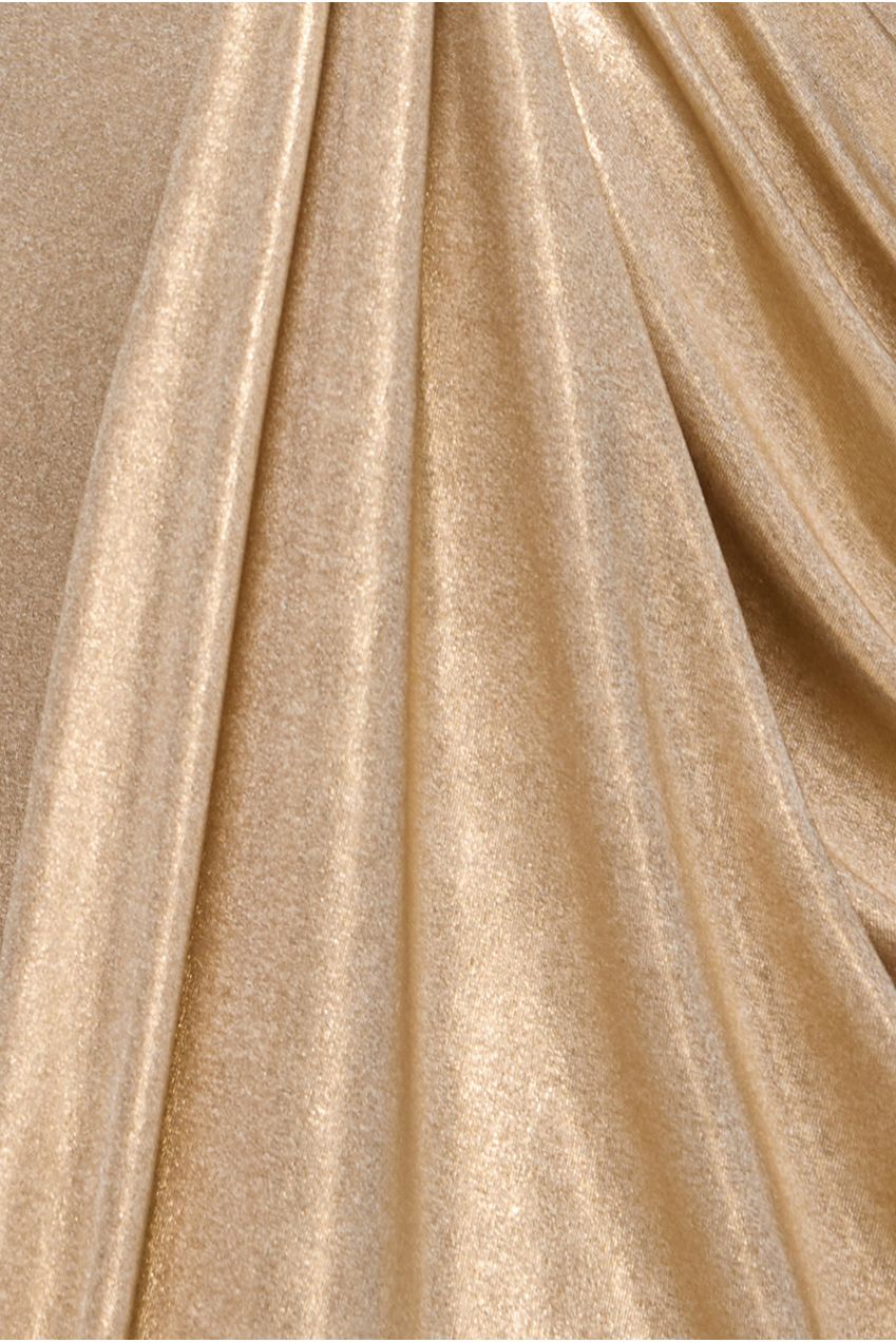 Cowl Plunge Draped Foil Maxi Dress - Gold DR4925