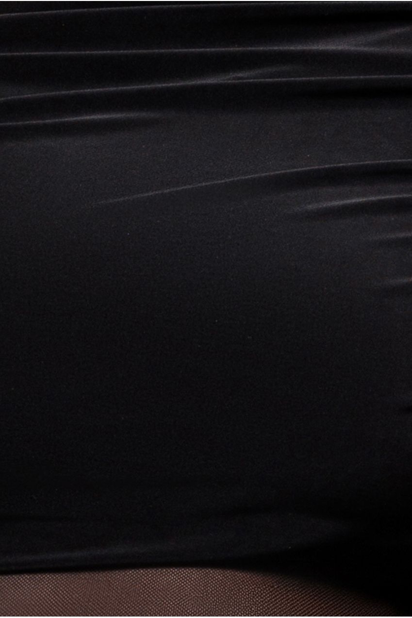 Gathered Bardot Asymmetric Mesh Panel Top - Black T272