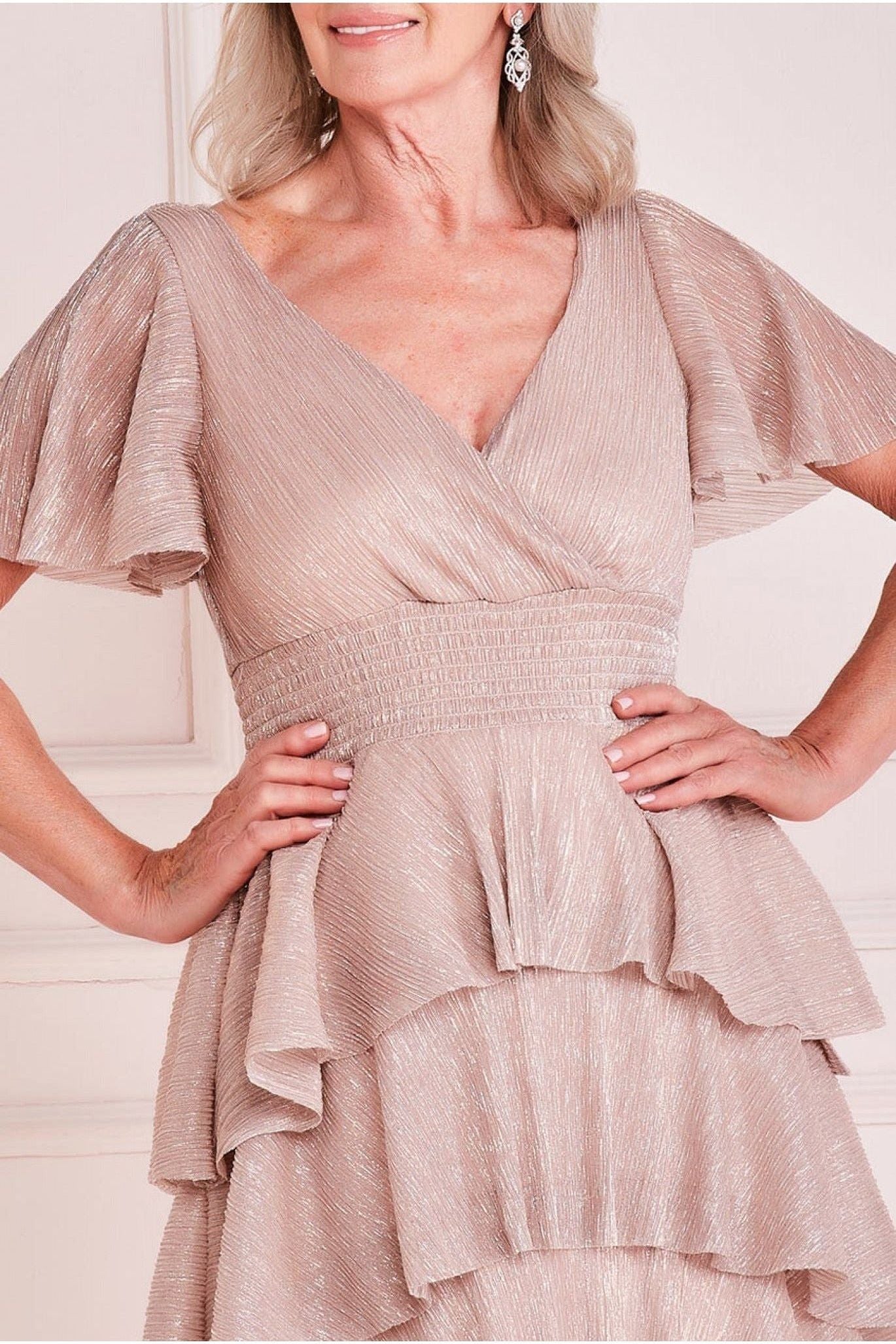 Lurex High Low Tiered Midi - Blush DR3655M