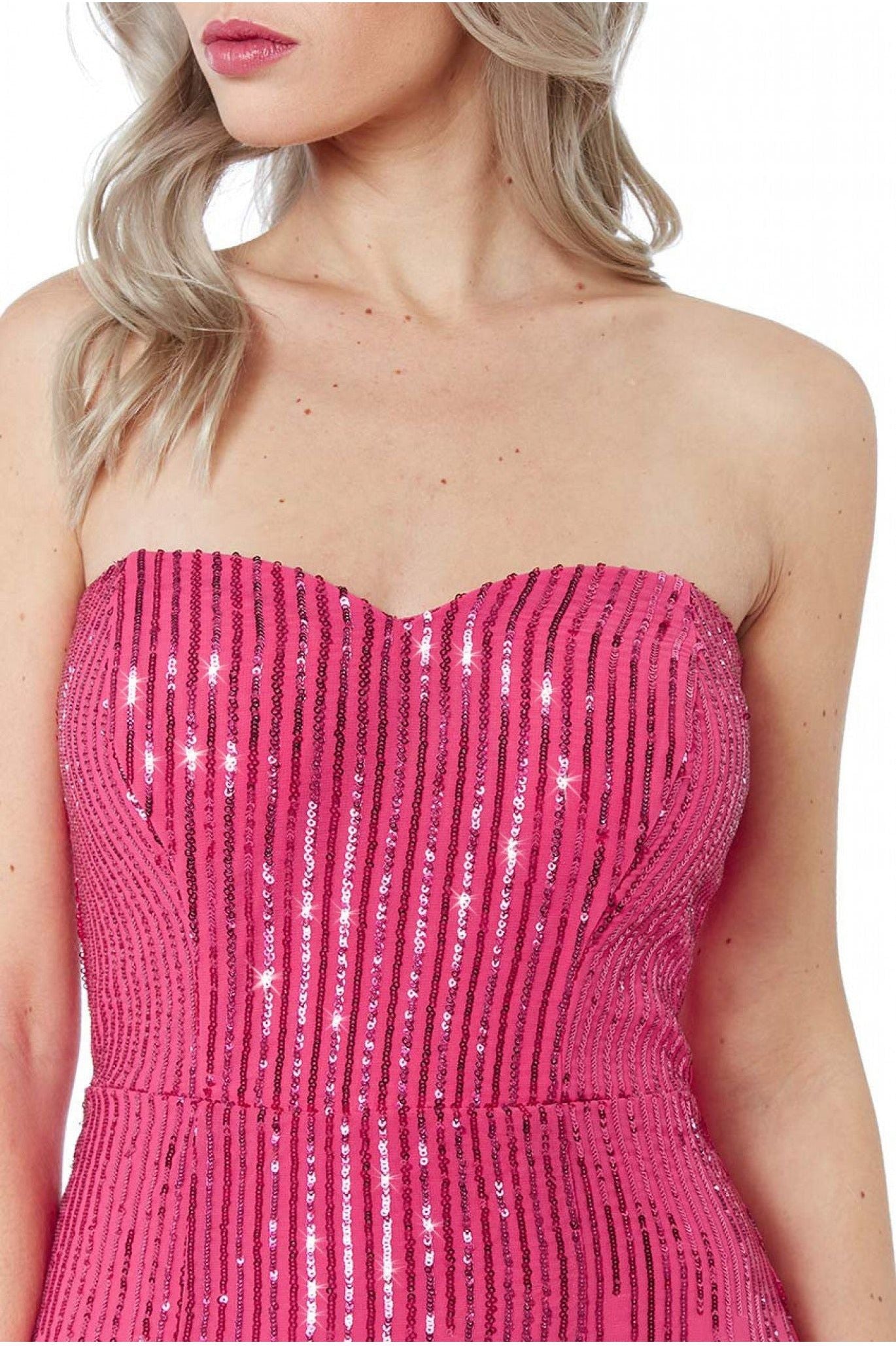 Sequin Bandeau Maxi Dress - Cerise DR2051