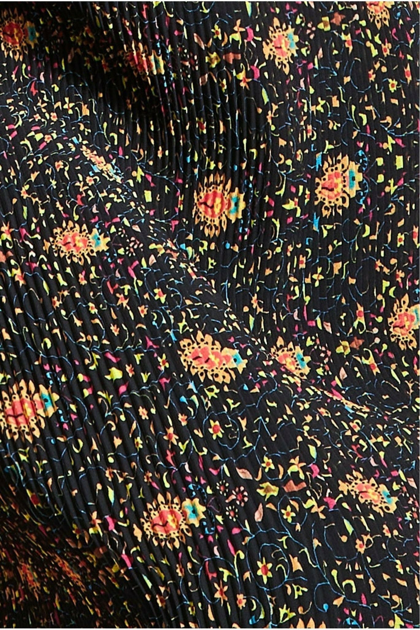 Printed Shirred Midi Skirt - Black SK15