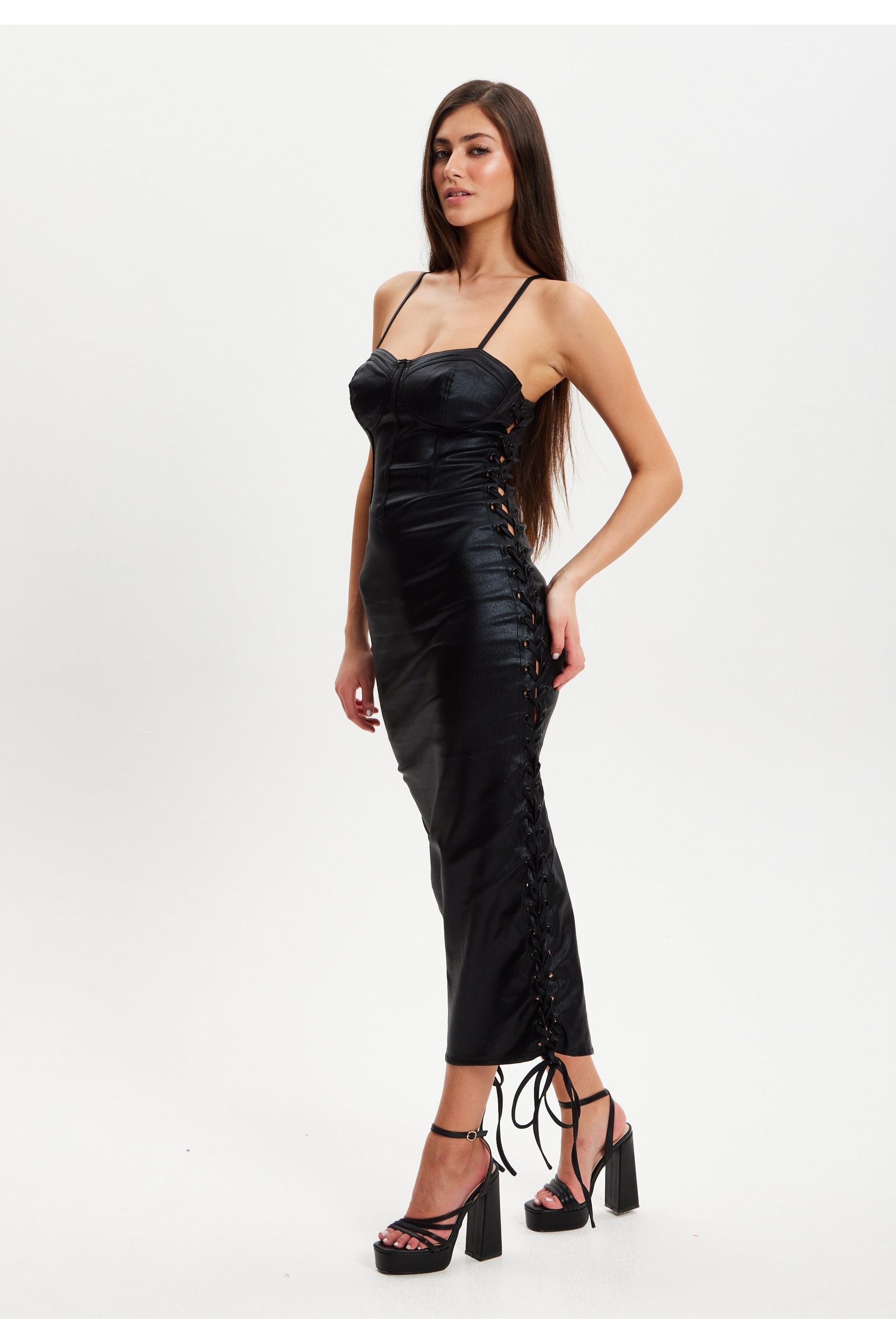 Metallic Foil Black Lycra Eyelet Dress H5-DML019