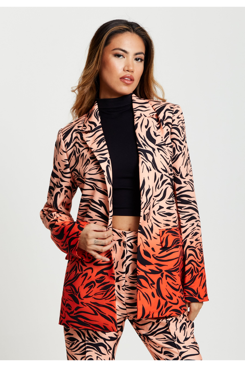 Zebra Print Suit Blazer In Orange And Nude by Liquorish