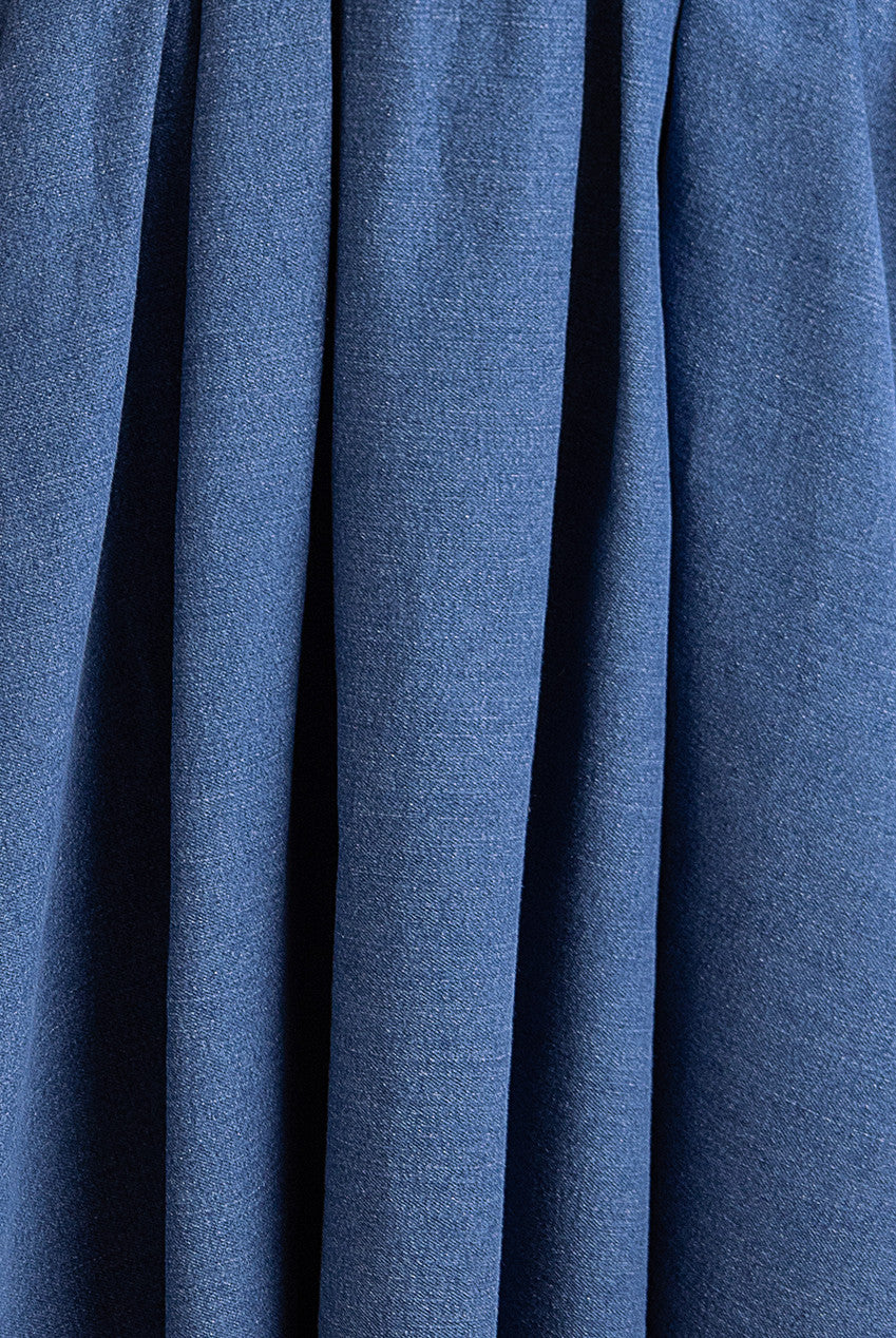 Denim Frilled Bardot High Low Dress - Blue Denim DR4165