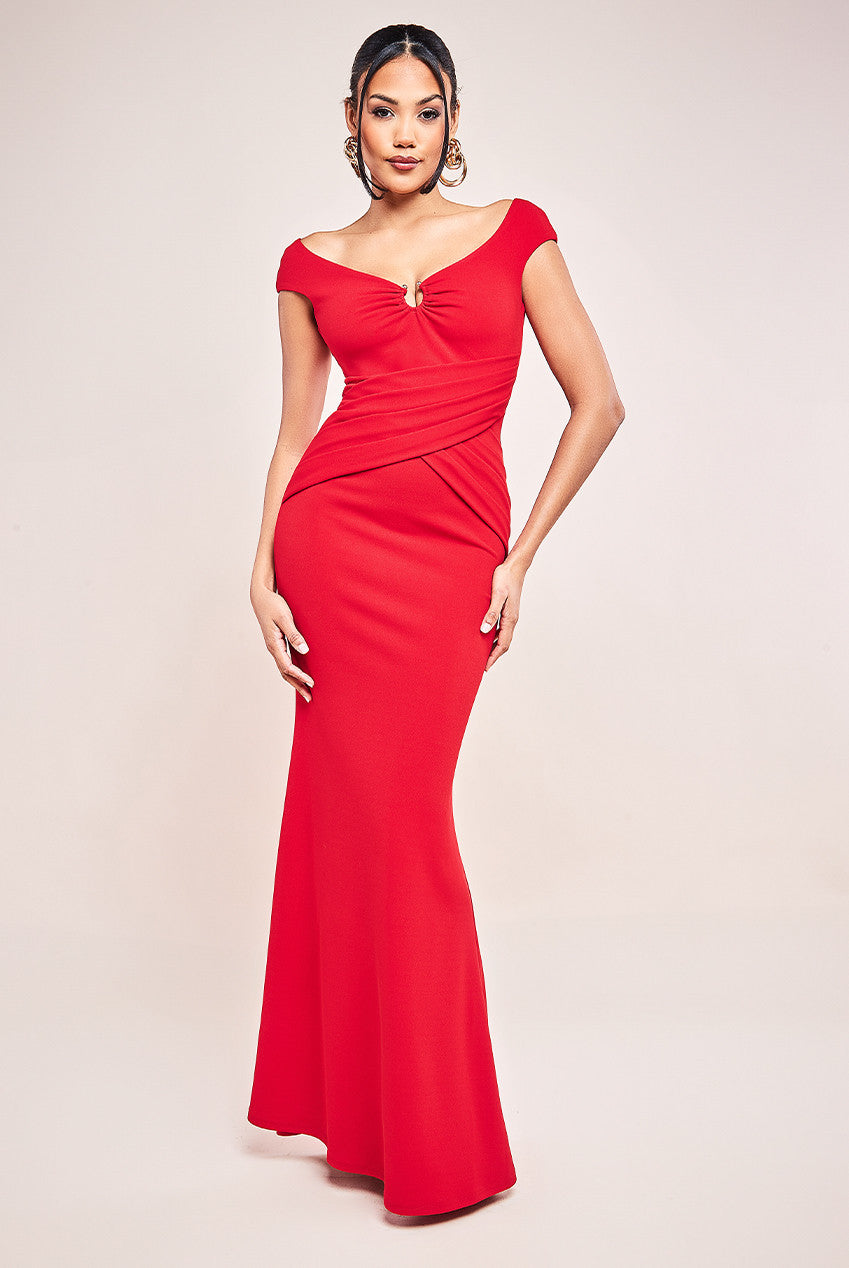 Bardot Pleated Maxi With Metal Trim Maxi Dress - Red DR4306