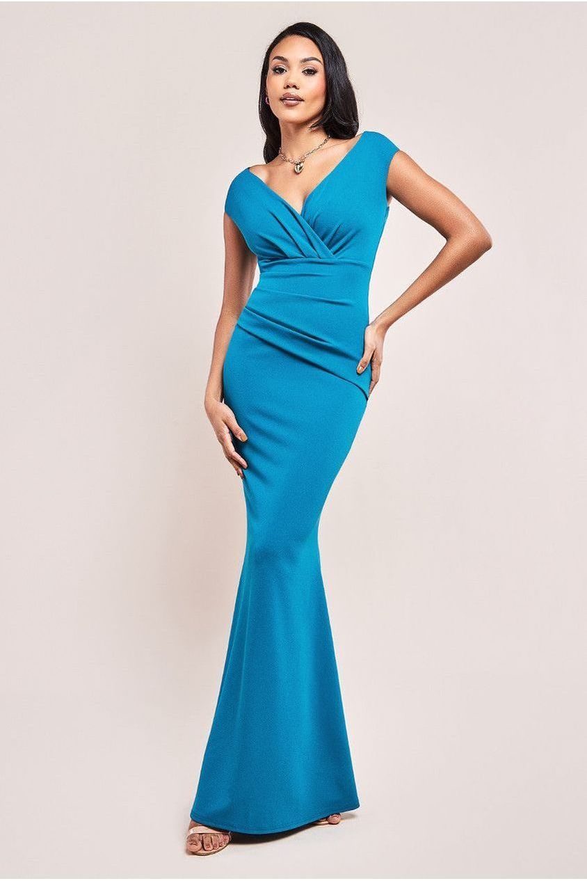 Bardot Pleated Maxi Dress - Teal Blue DR1092