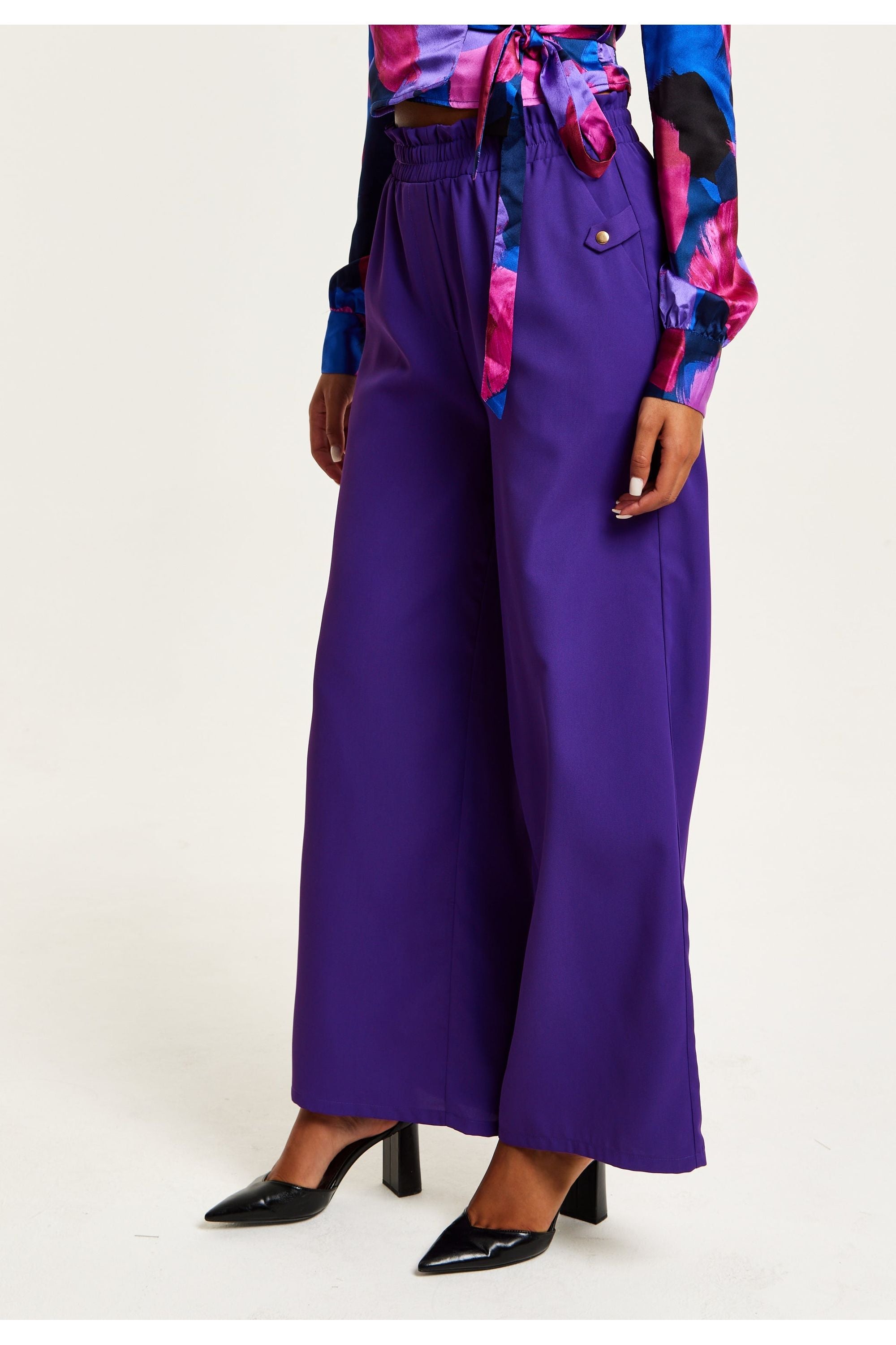 Purple Wide Leg Trousers With Elasticated Waist B26-LIQ23AW064P