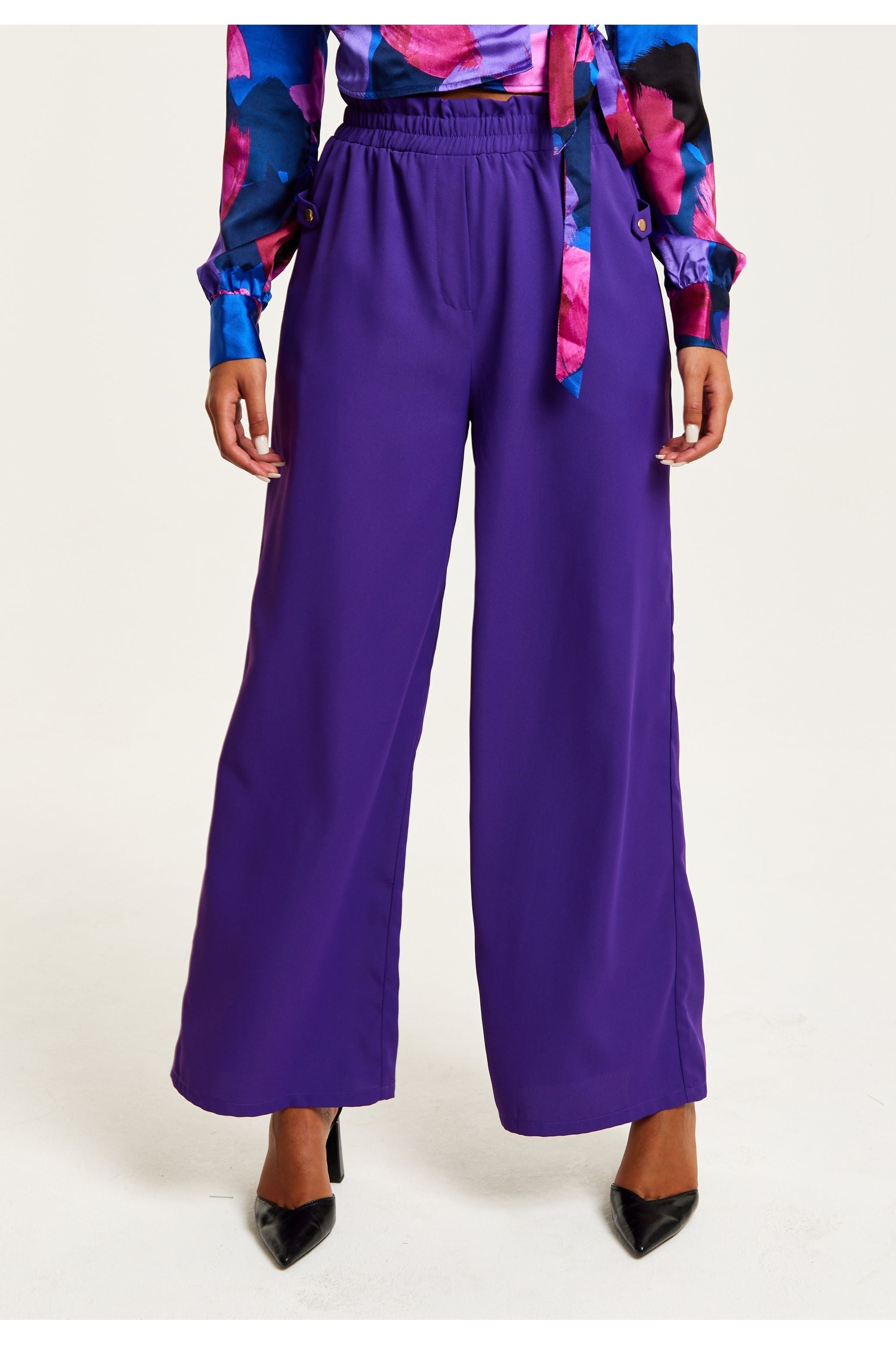 Purple Wide Leg Trousers With Elasticated Waist B26-LIQ23AW064P