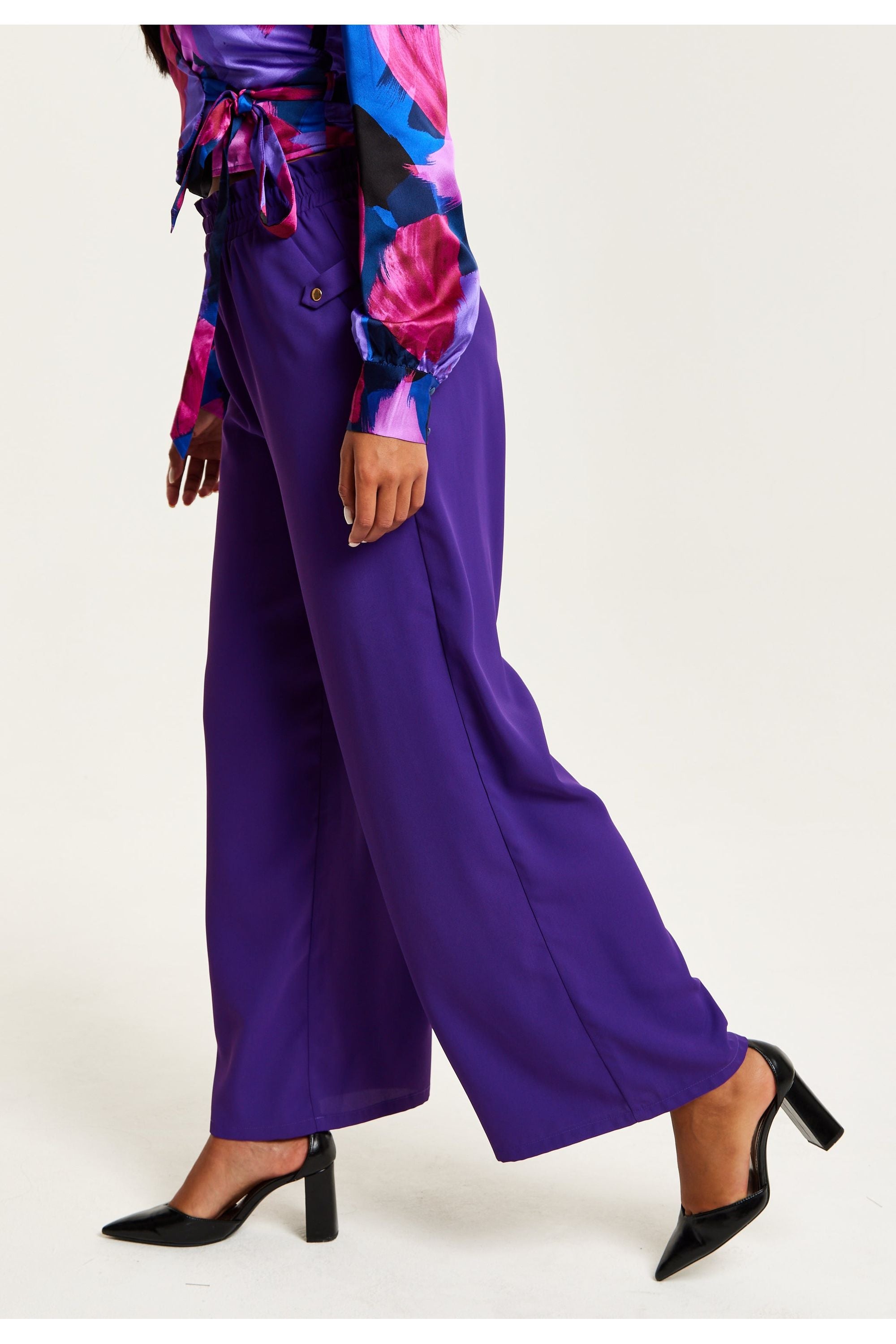 Purple Wide Leg Trousers With Elasticated Waist B26-LIQ23AW064P