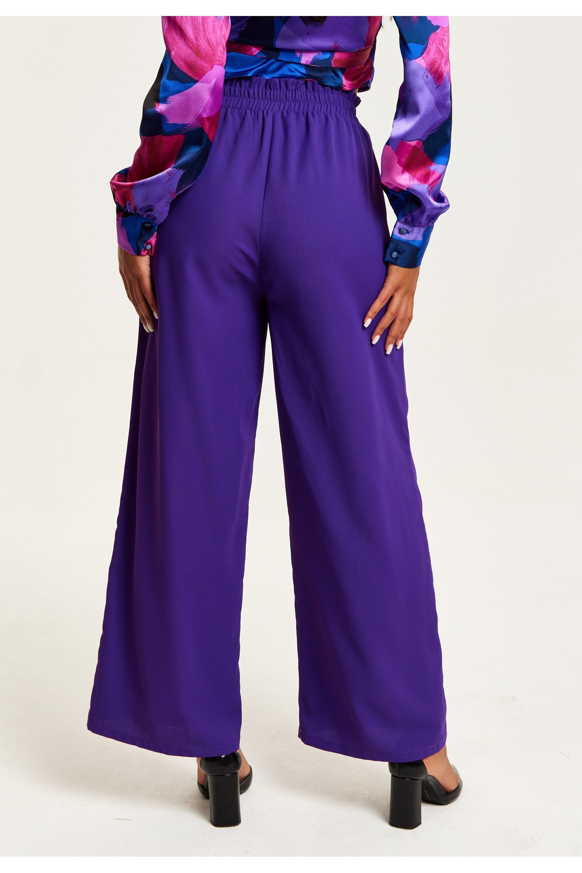 Purple Wide Leg Trousers With Elasticated Waist B26-LIQ23AW064P