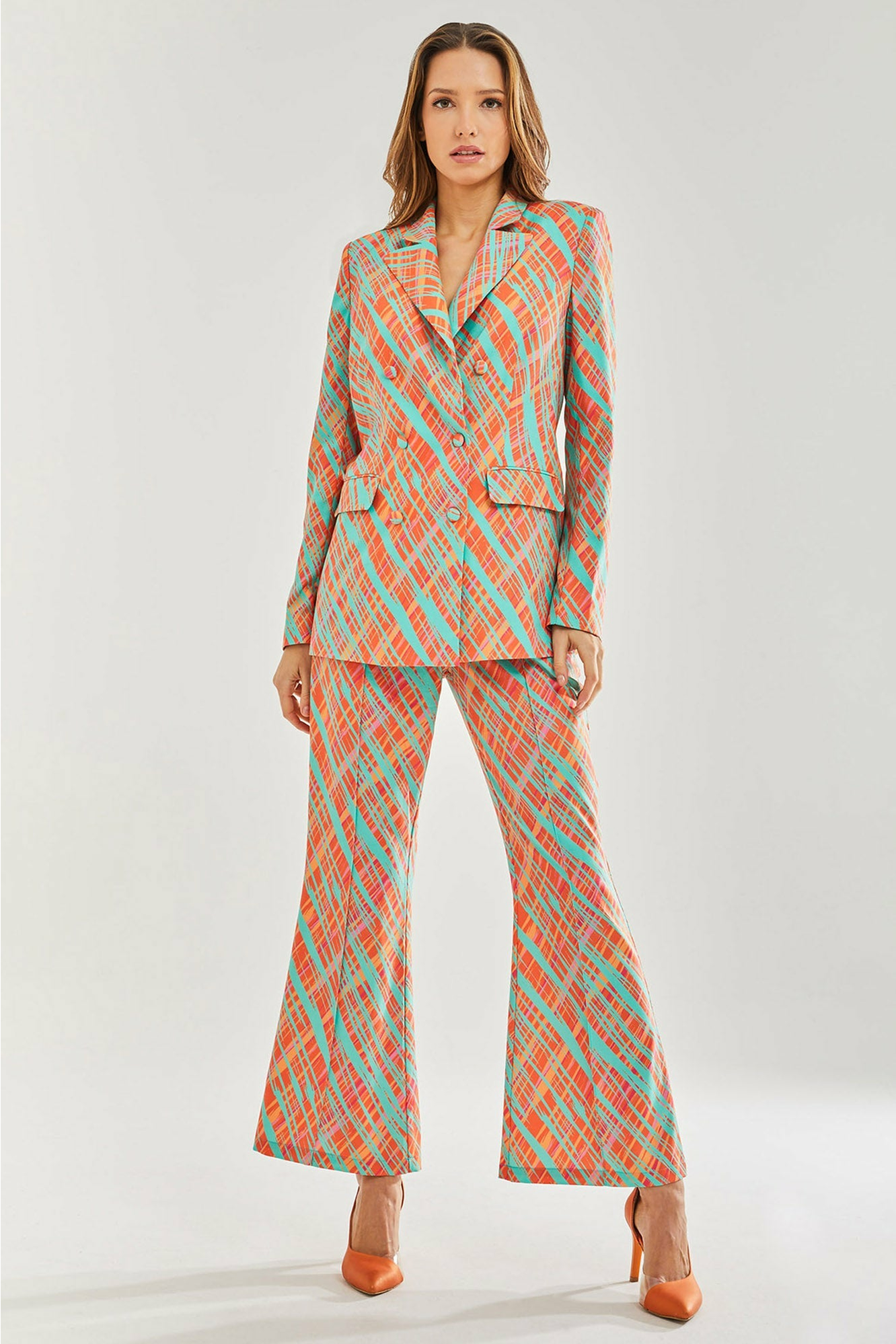 Orange Scribble Print Blazer D10-LIQ21-281