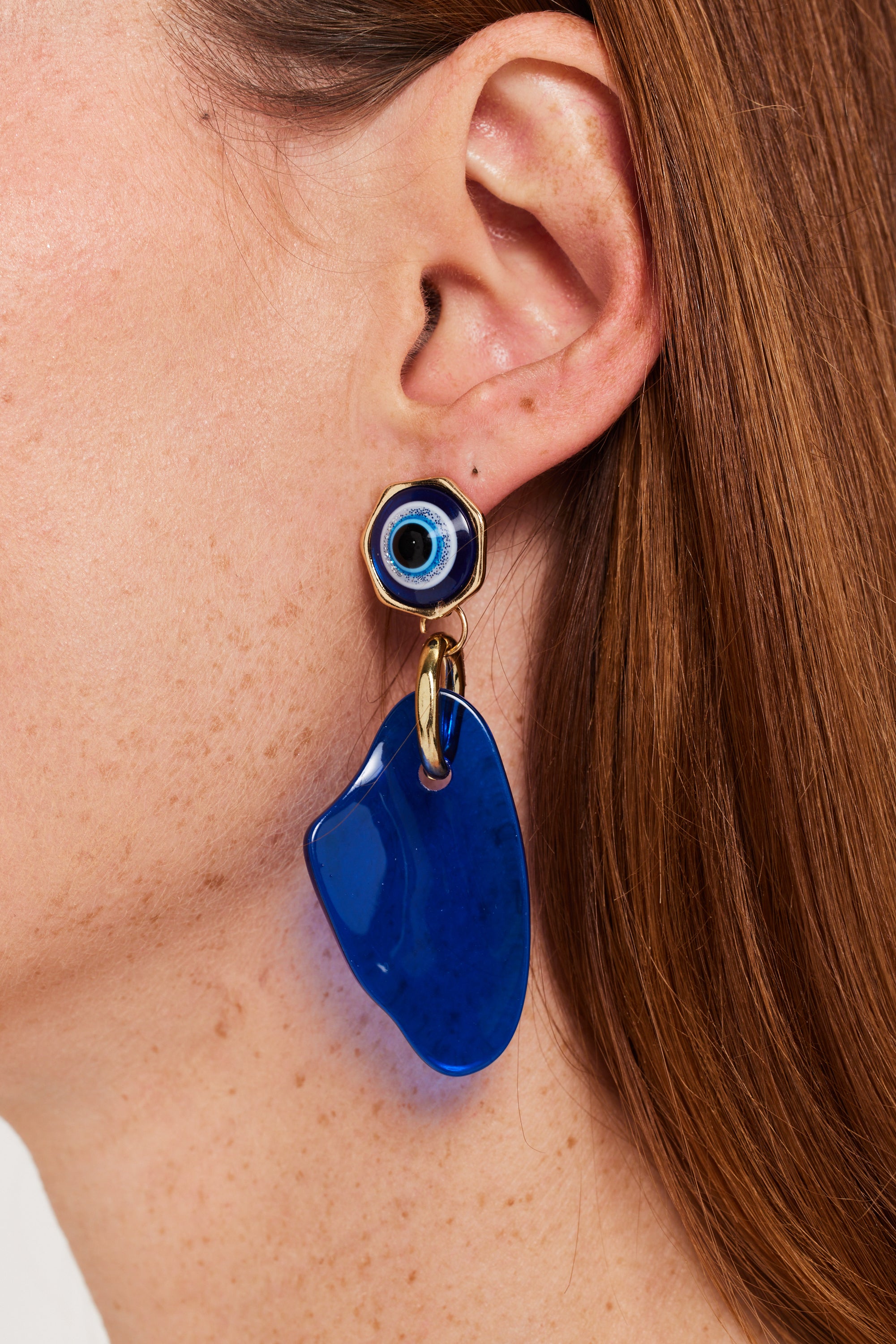 Evil Eye Drop Style Earring With Abstract Shape Detail SS24ER16