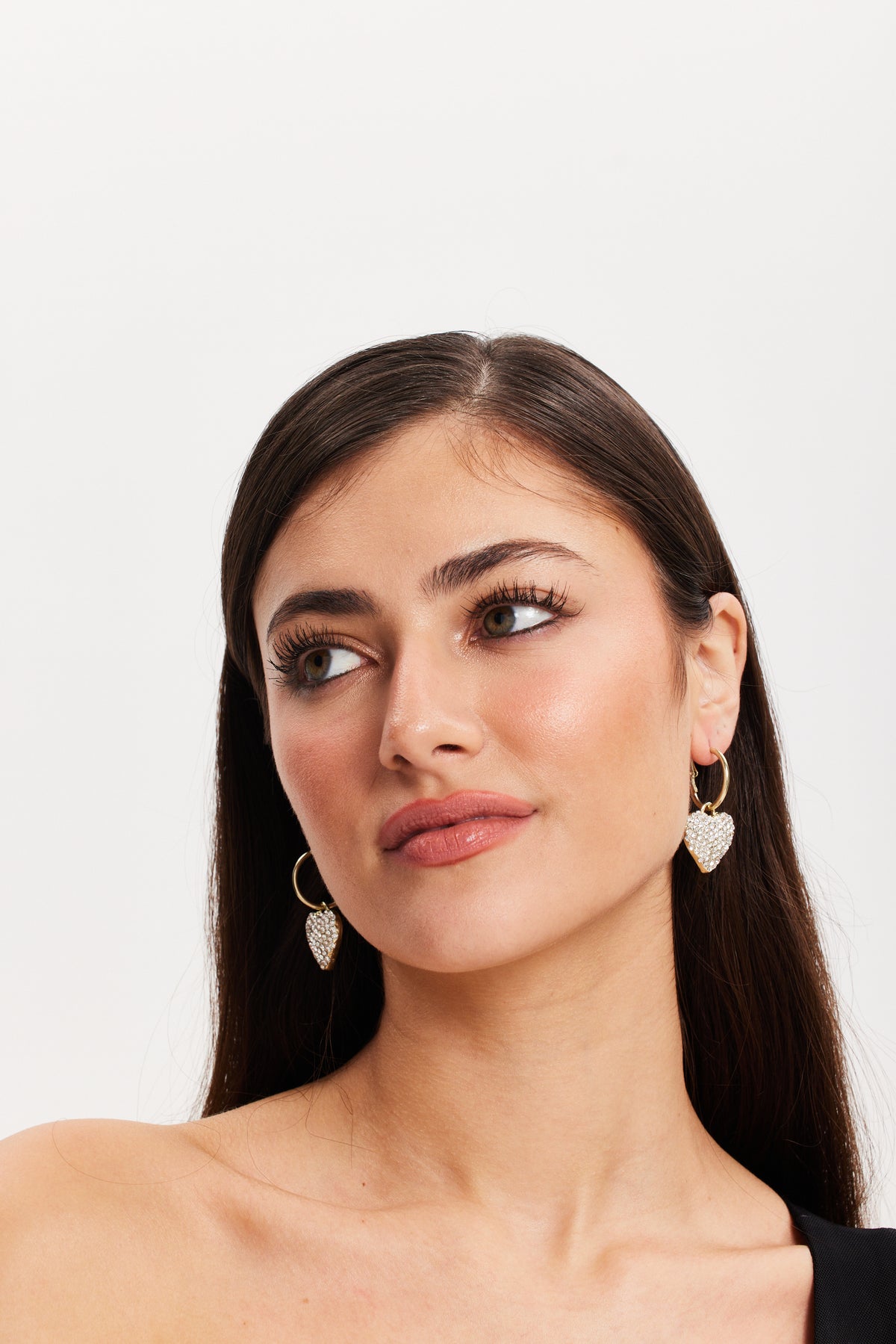 Diamonte Heart Shape Gold Hoop Drop Style Earrings SS24ER21