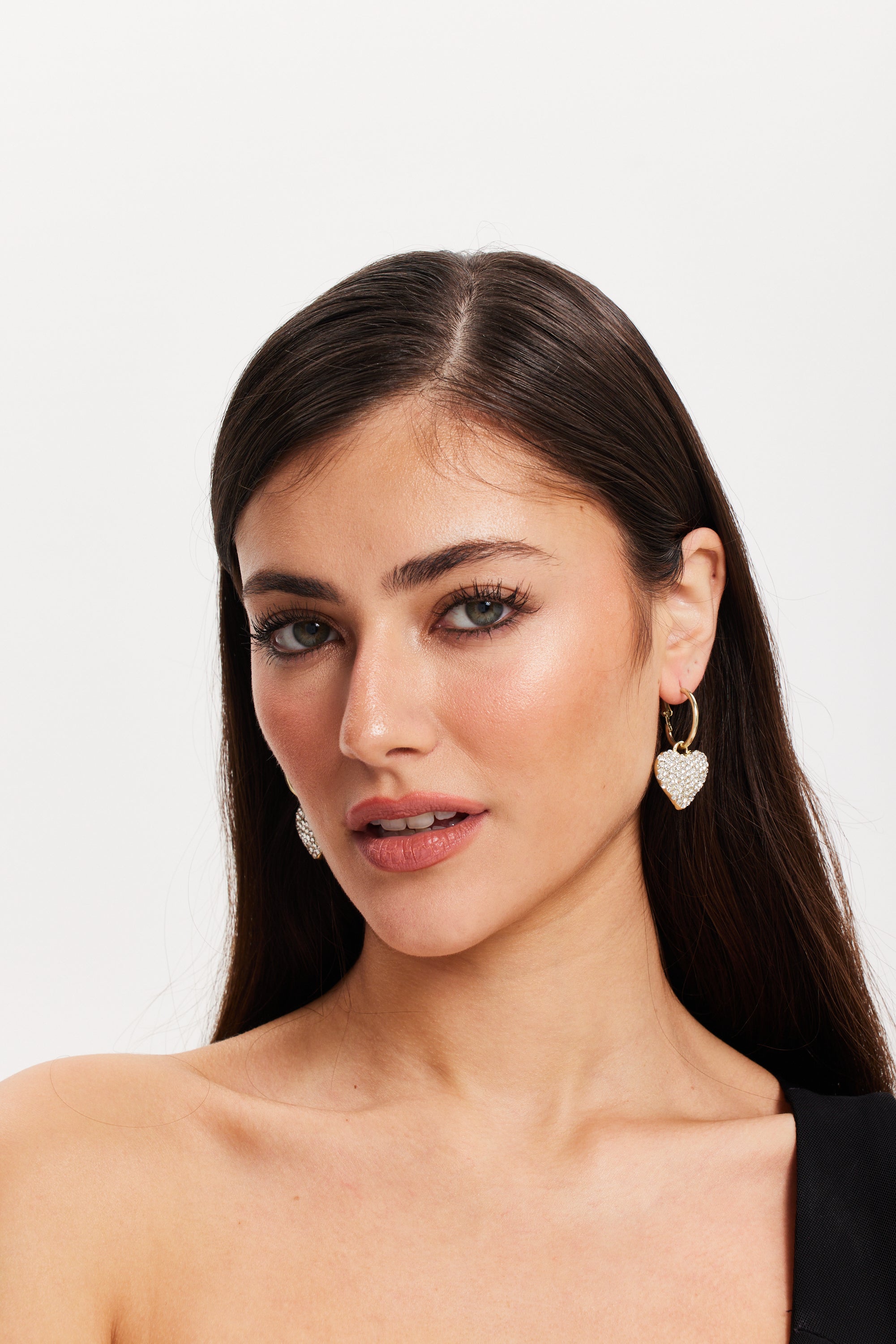 Diamonte Heart Shape Gold Hoop Drop Style Earrings SS24ER21