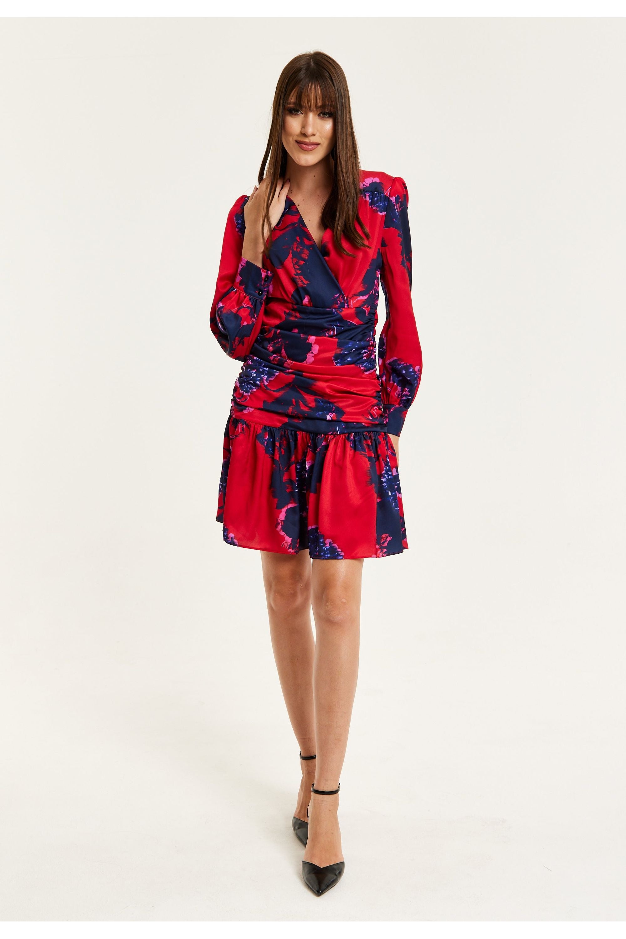 Floral Print Red Mini Dress With Long Sleeves G21-LIQ23AW011