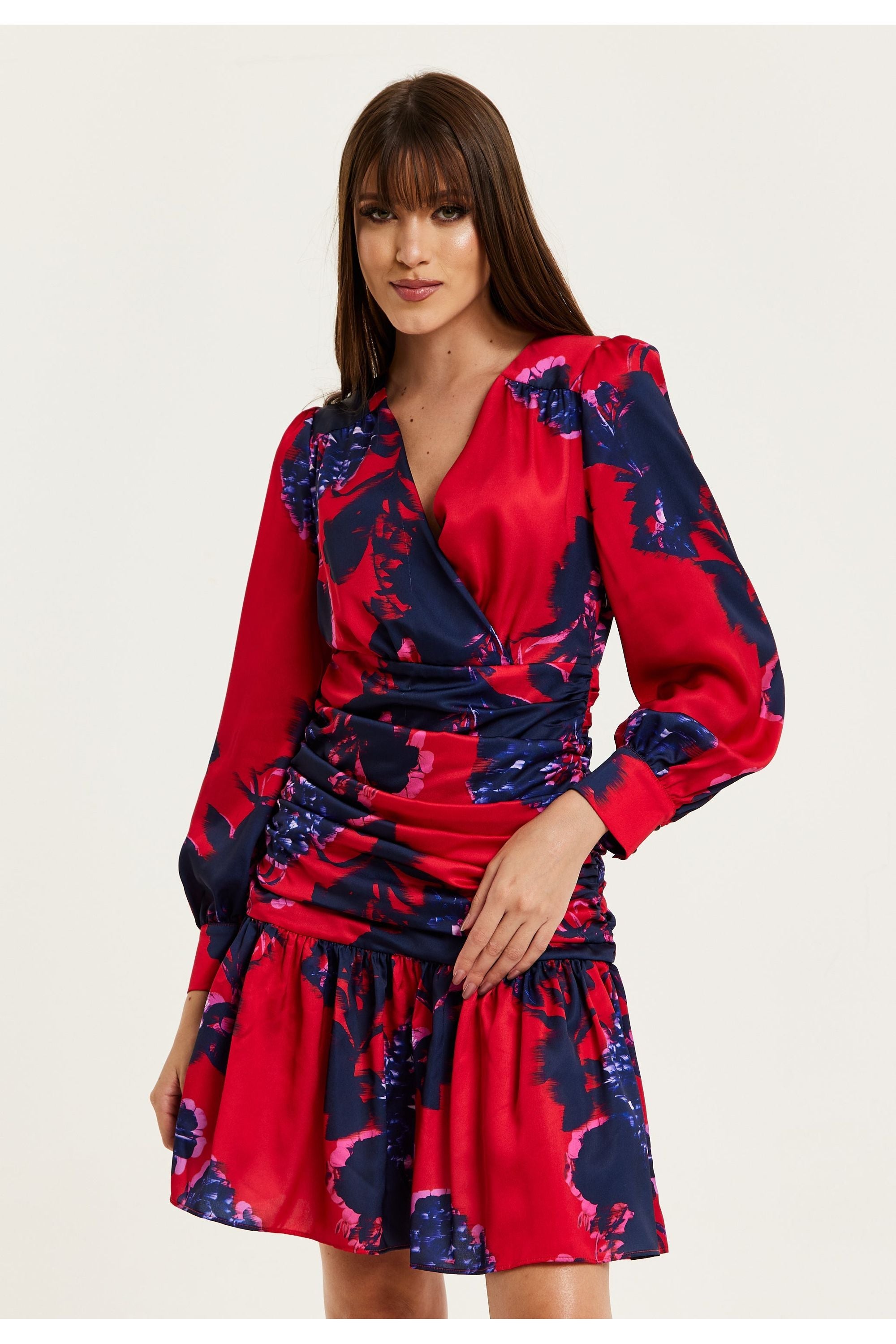 Floral Print Red Mini Dress With Long Sleeves G21-LIQ23AW011