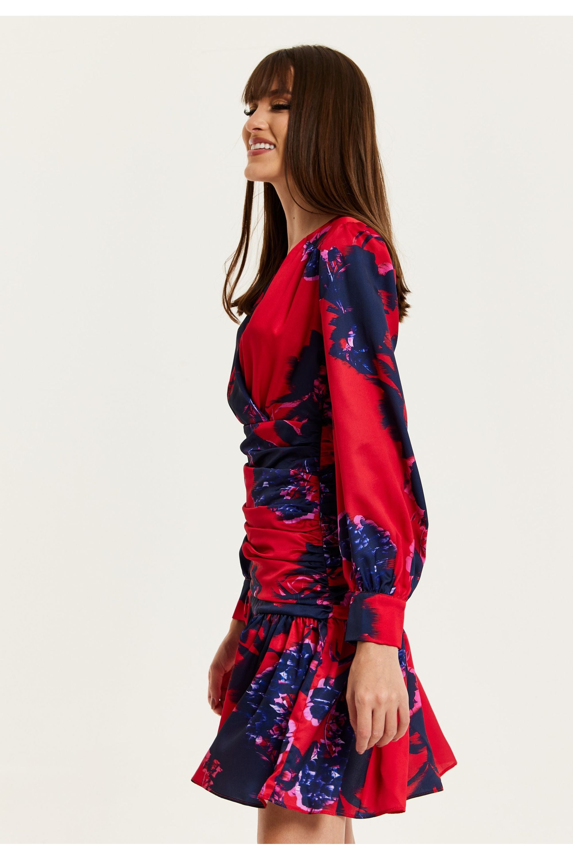 Floral Print Red Mini Dress With Long Sleeves G21-LIQ23AW011