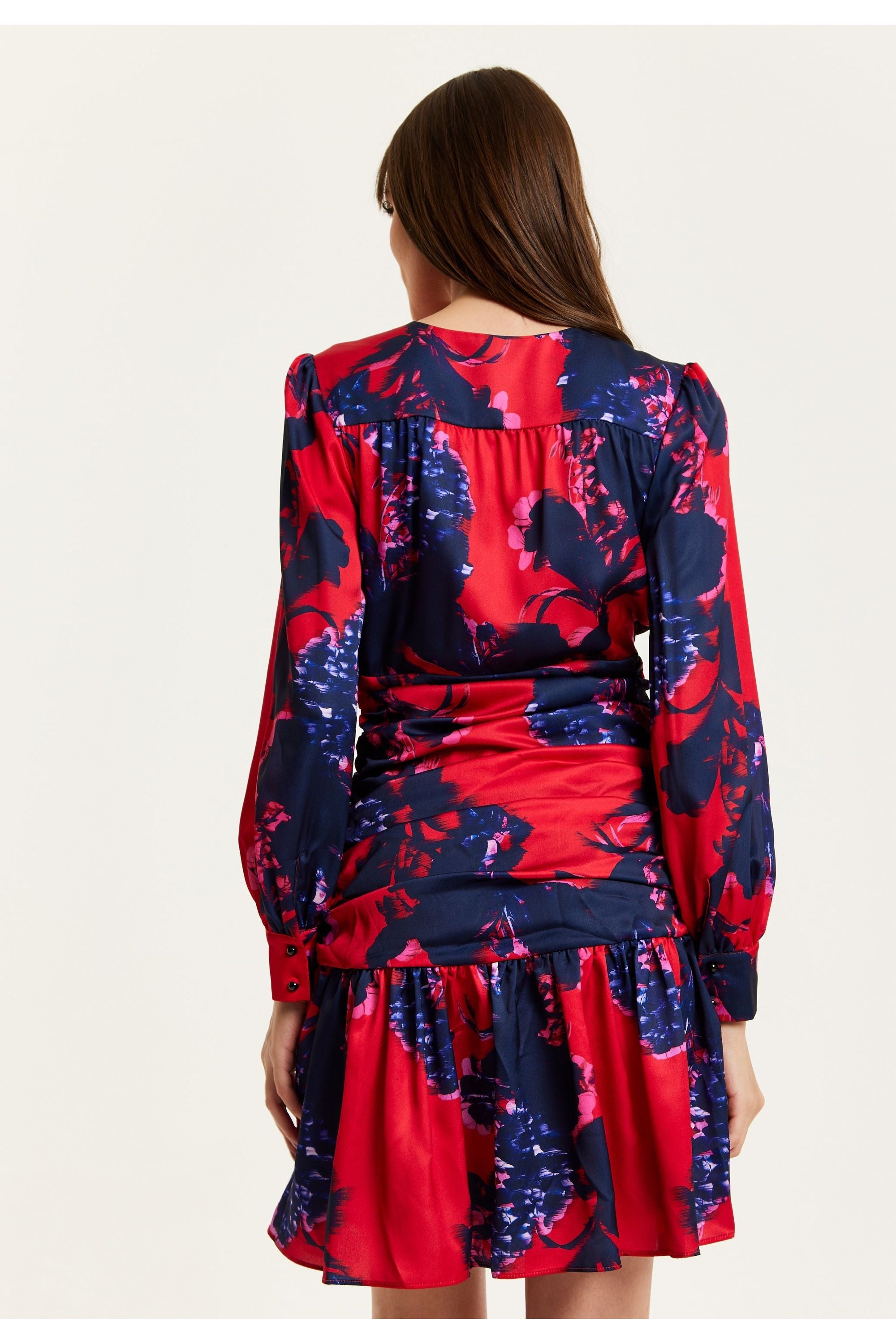 Floral Print Red Mini Dress With Long Sleeves G21-LIQ23AW011