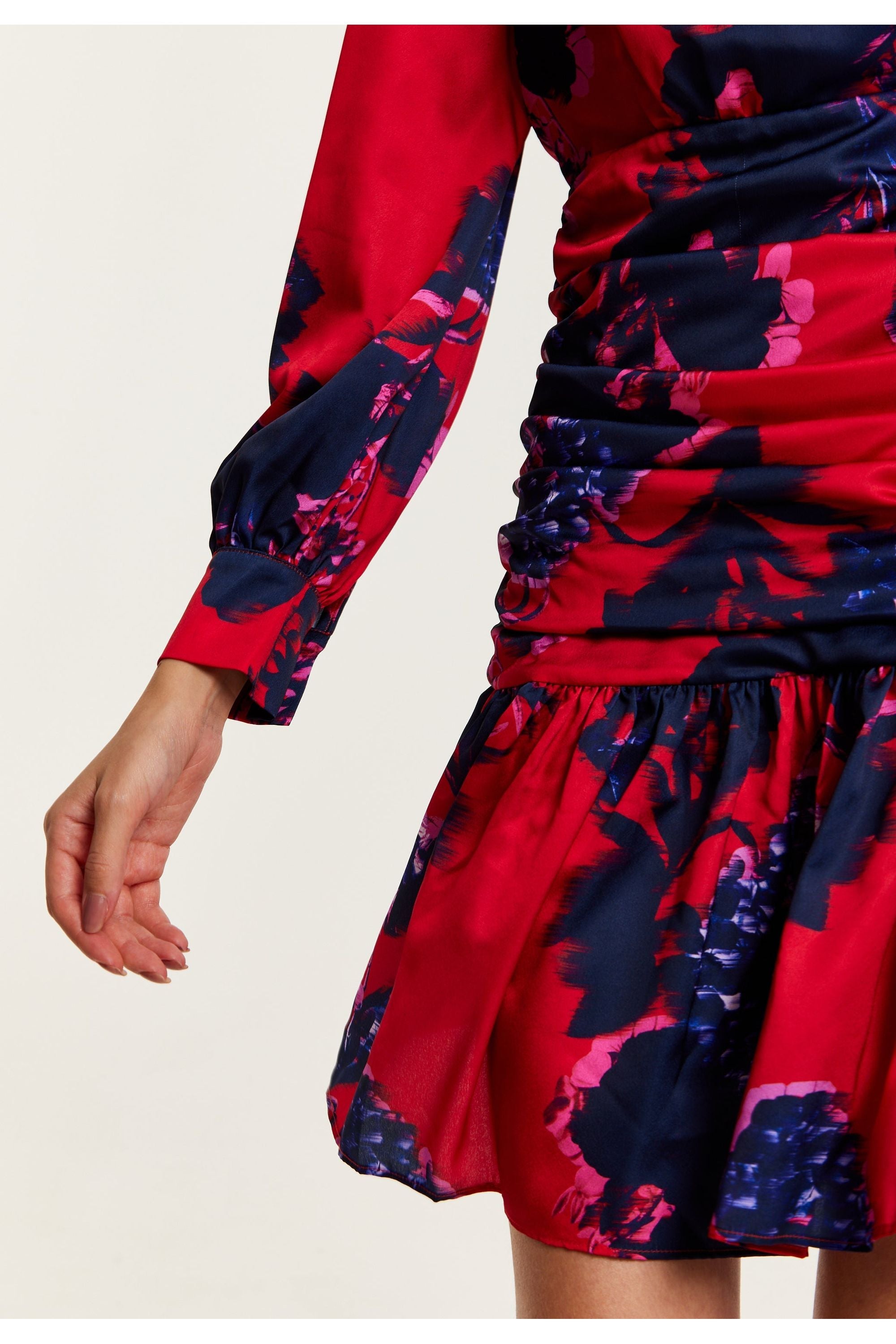 Floral Print Red Mini Dress With Long Sleeves G21-LIQ23AW011