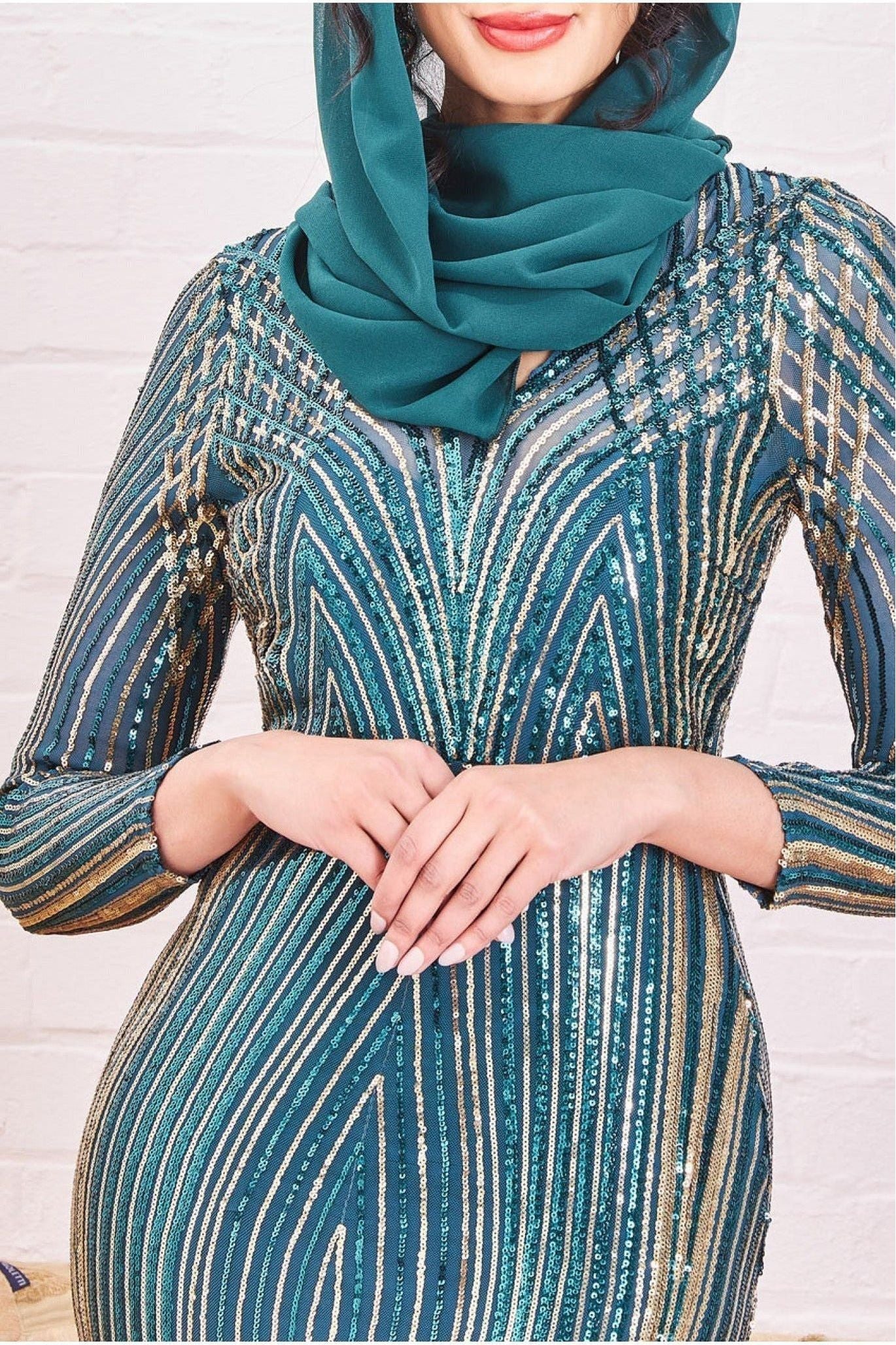 Modesty Two Toned Sequin Maxi - Emerald Green DR3494MOD