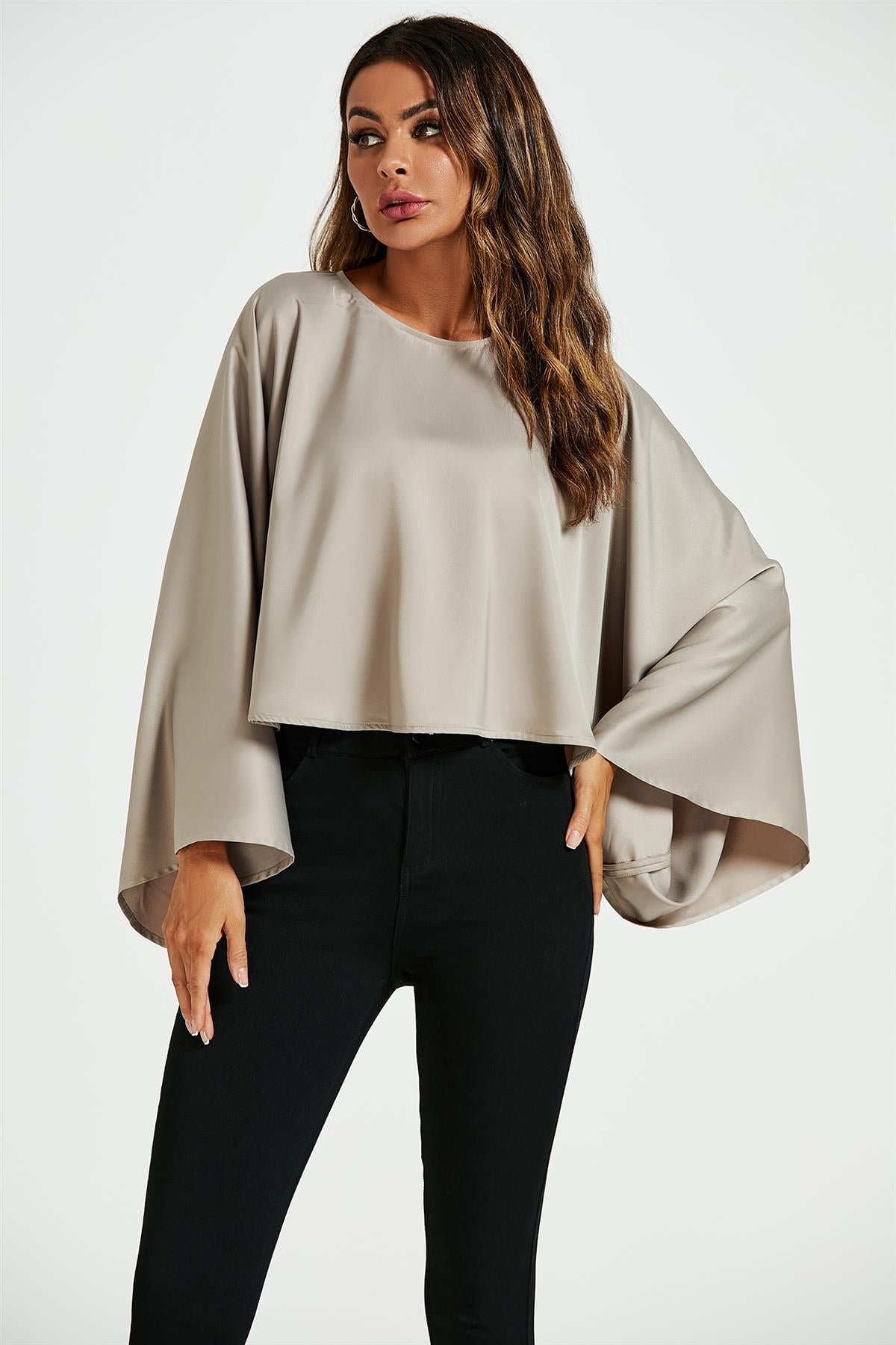 Satin Loose Fit Crop Top In Mink FS614