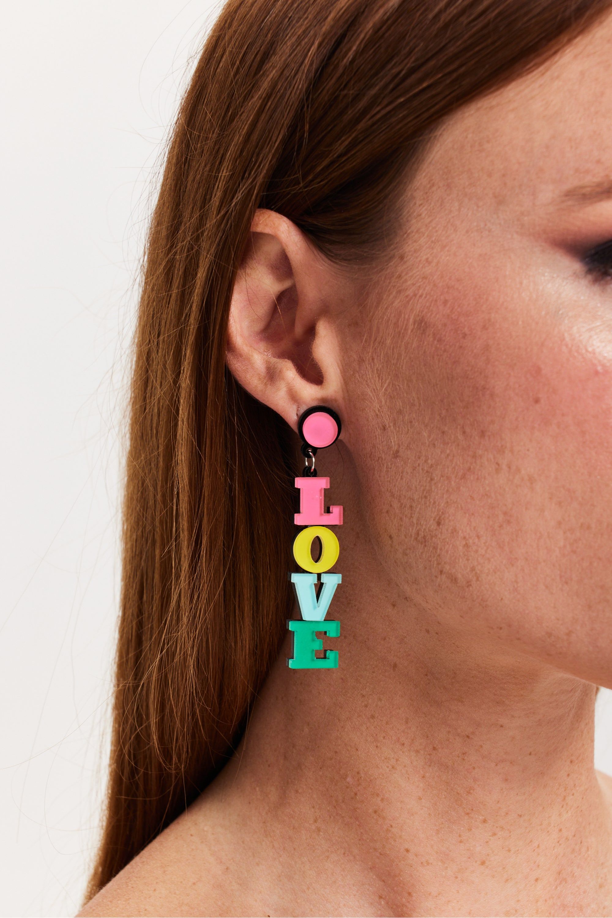 Love You Drop Style Earrings In Multi Colour SS24ER24