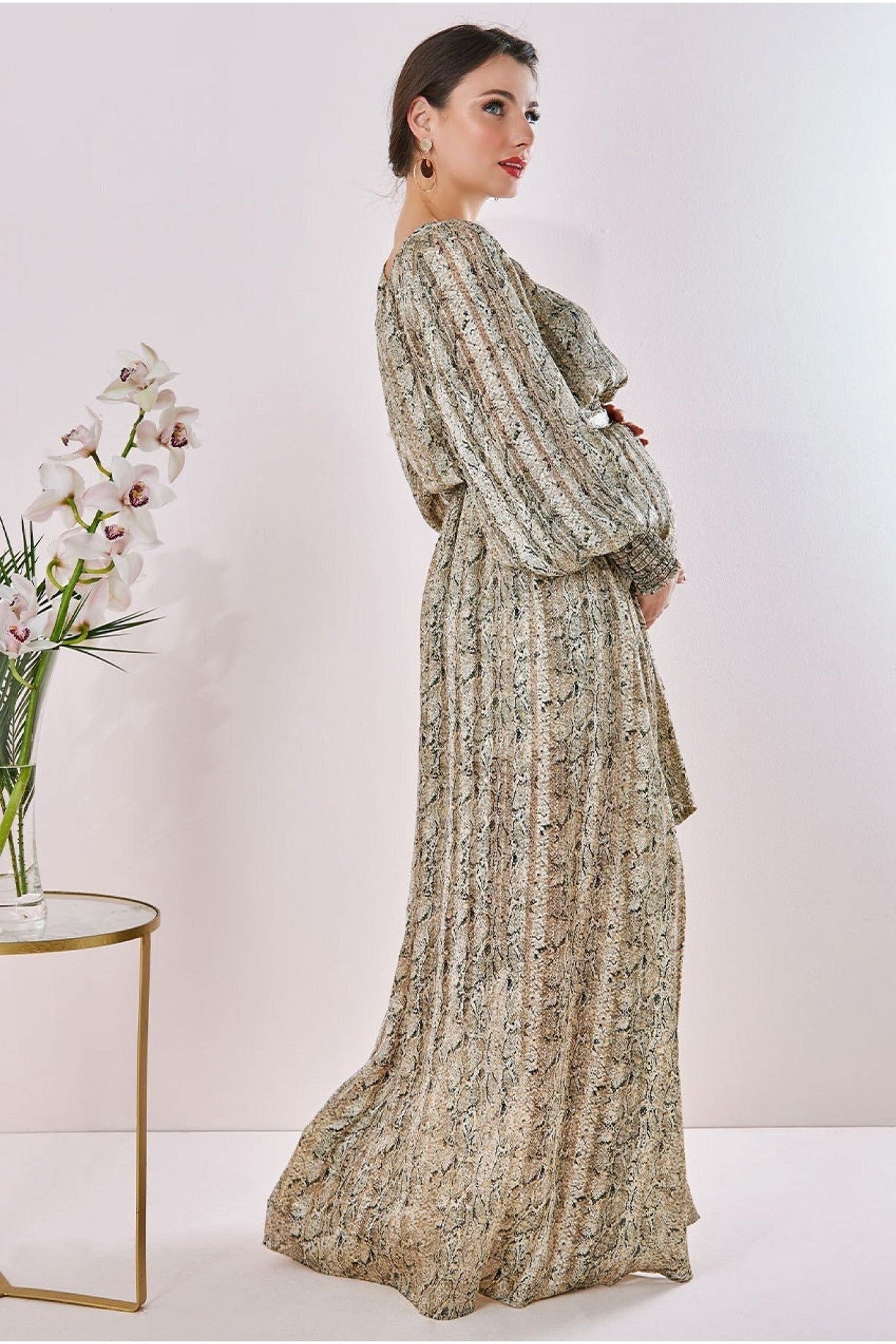 Maternity Chiffon Printed Maxi Snake Print DR3880MAT