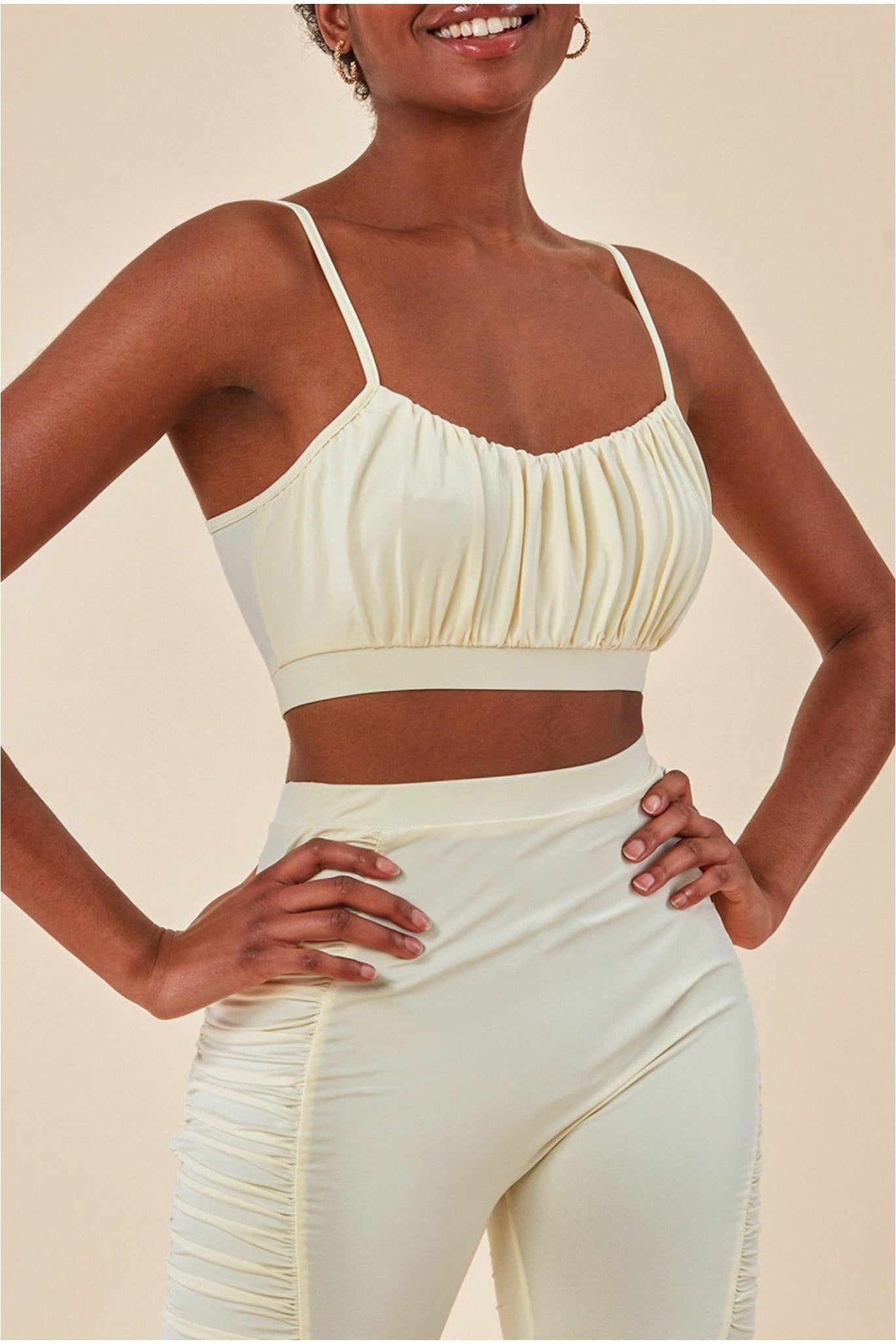 Side Detail Bralette & Cycle Short Set - Beige TS5