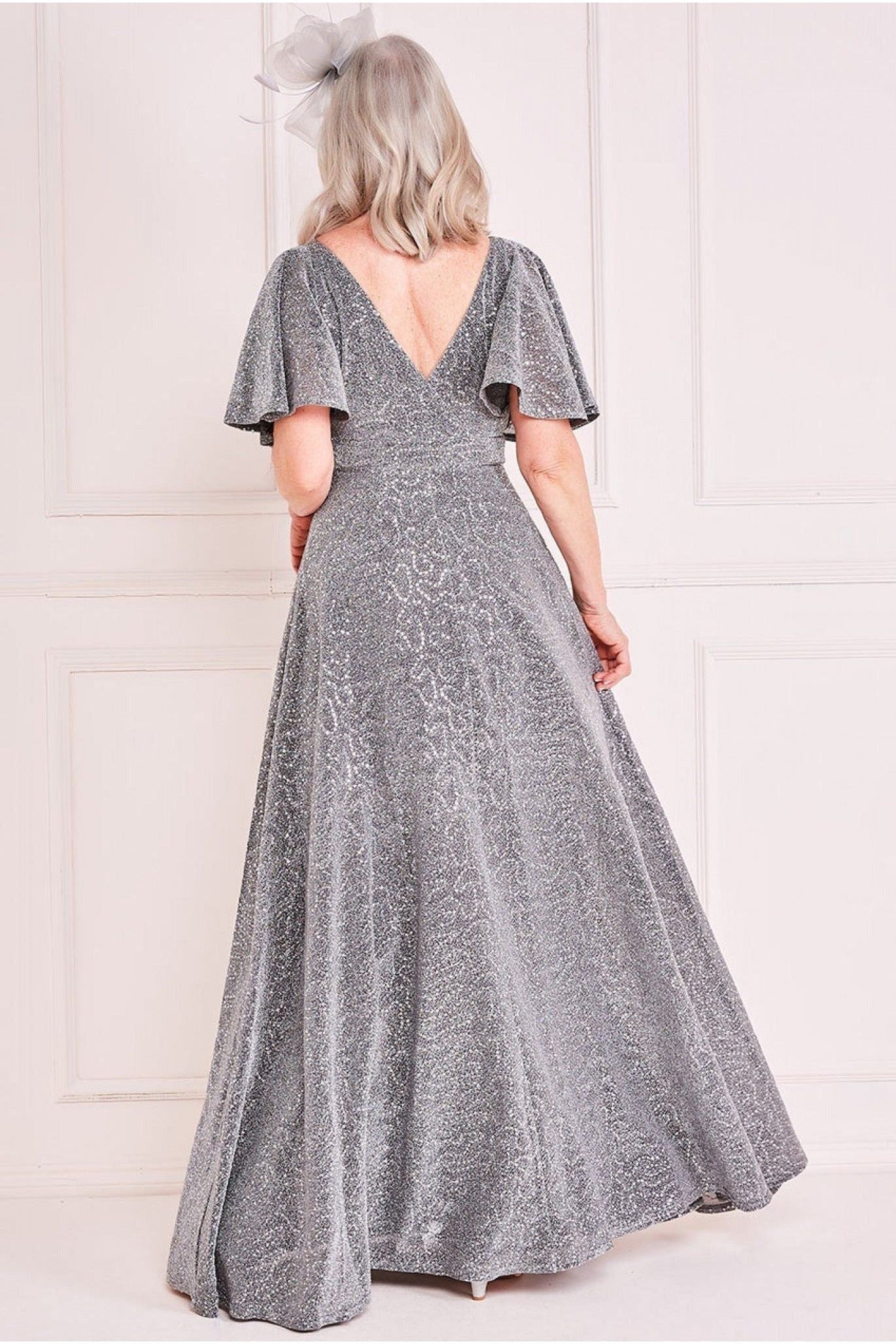 Lurex Sequin Flutter Sleeve Maxi - Silver DR3680M