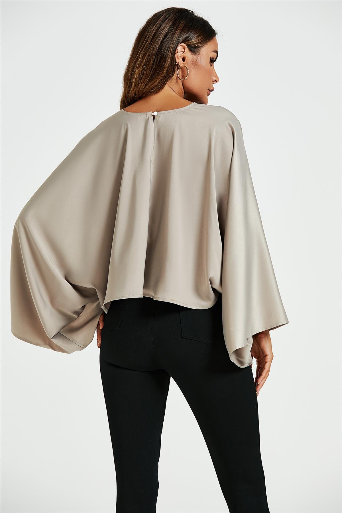 Satin Loose Fit Crop Top In Mink FS614
