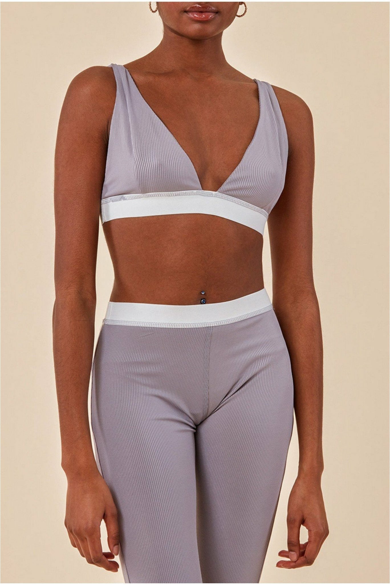 Bralette & Legging Workout Lounge Set - Light Grey TS3