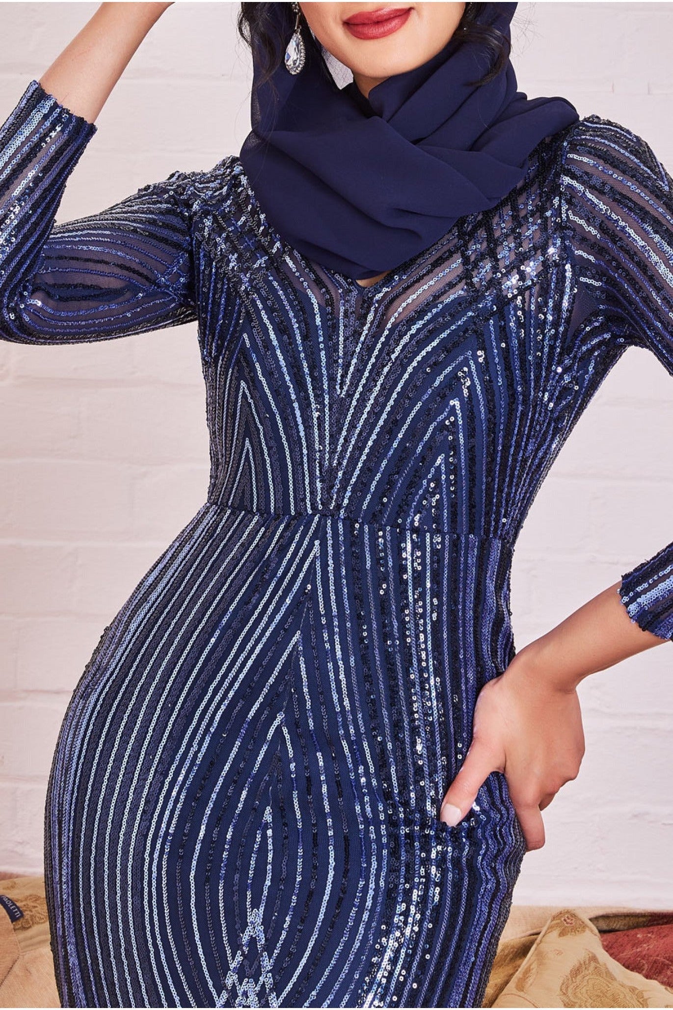 Modesty Two Toned Sequin Maxi - Navy DR3494MOD
