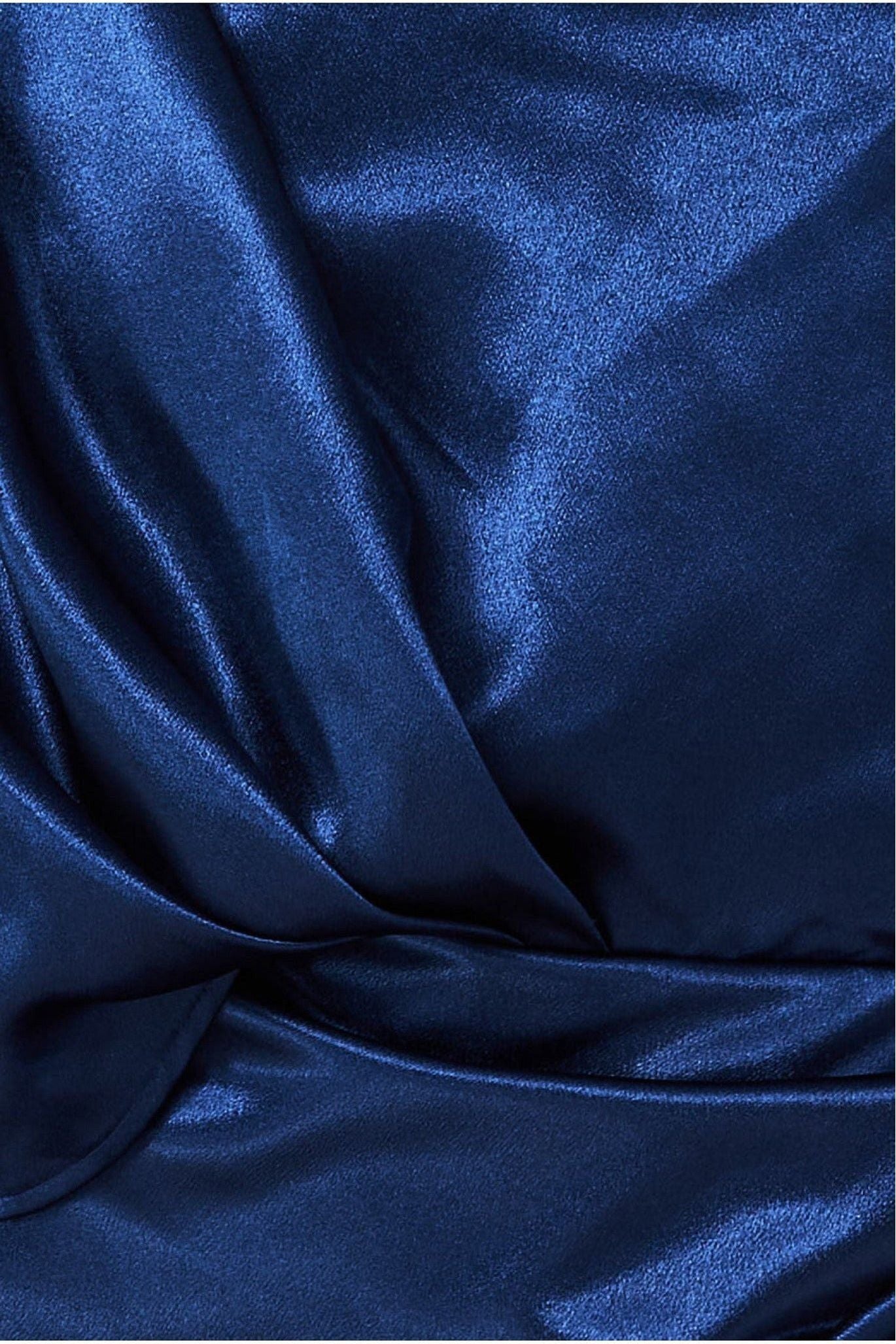 Satin Drape Shoulder Wrap Maxi Dress - Navy DR3450