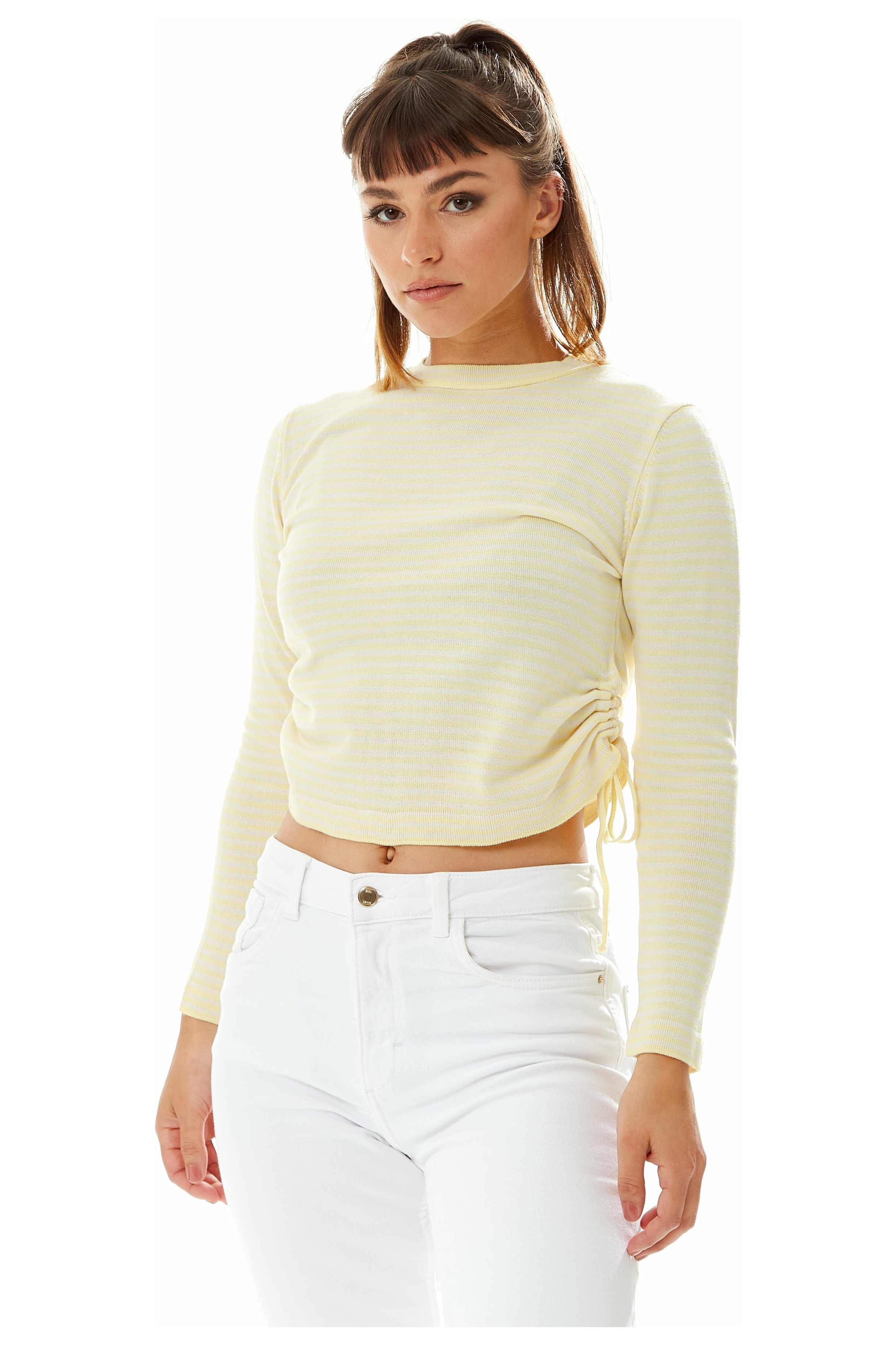 Top In Yellow And White Stripes With Long Sleeves C13-TRTP003