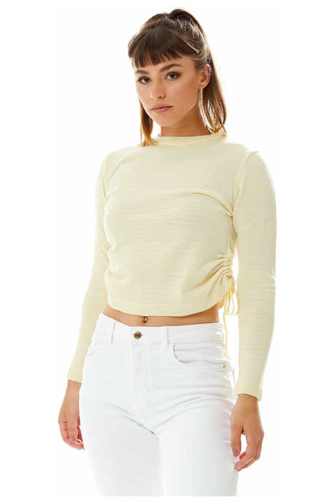 Top In Yellow And White Stripes With Long Sleeves by Liquorish