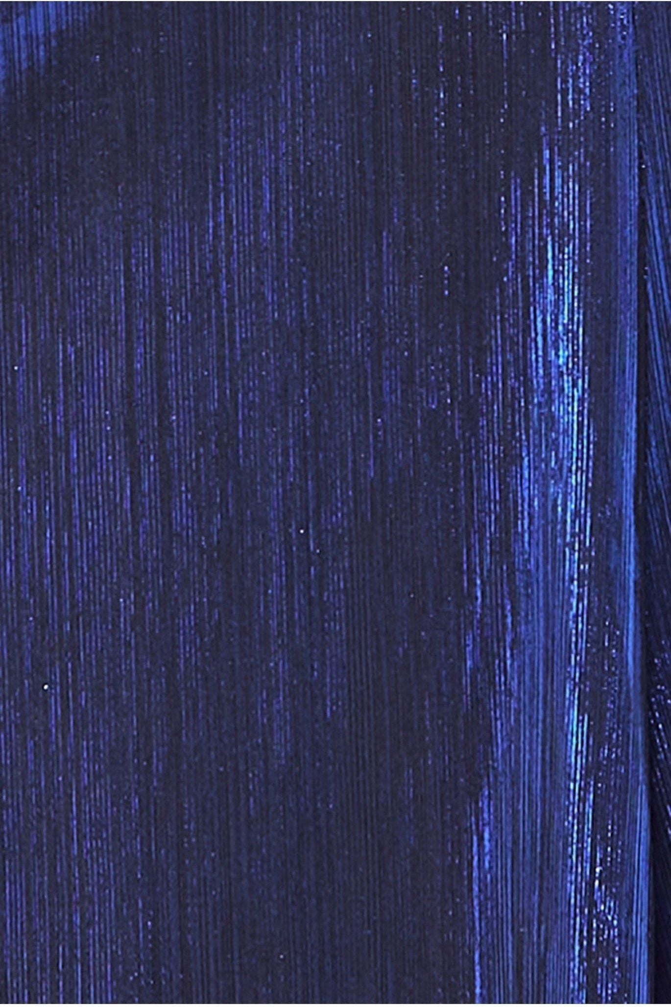 Plunge Neck Pleated Foil Maxi Dress - Royalblue DR3791