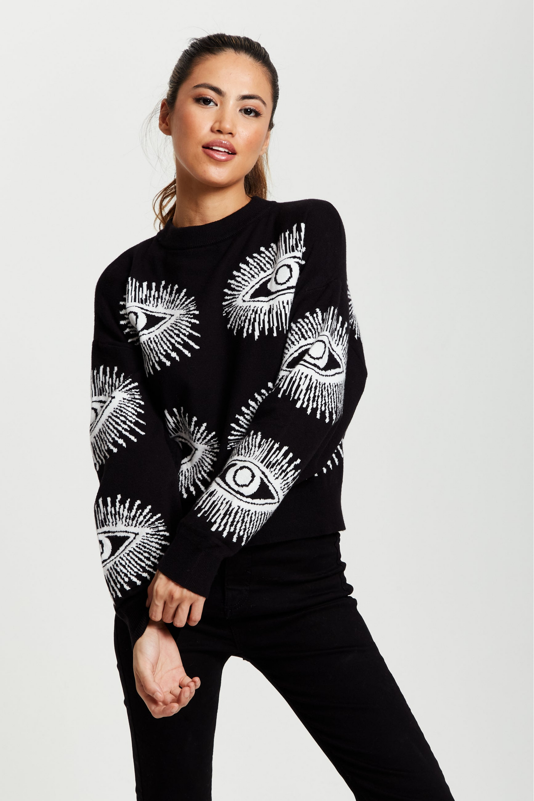 Eye Pattern Jumper In Black A5-128-LIQ23KN003