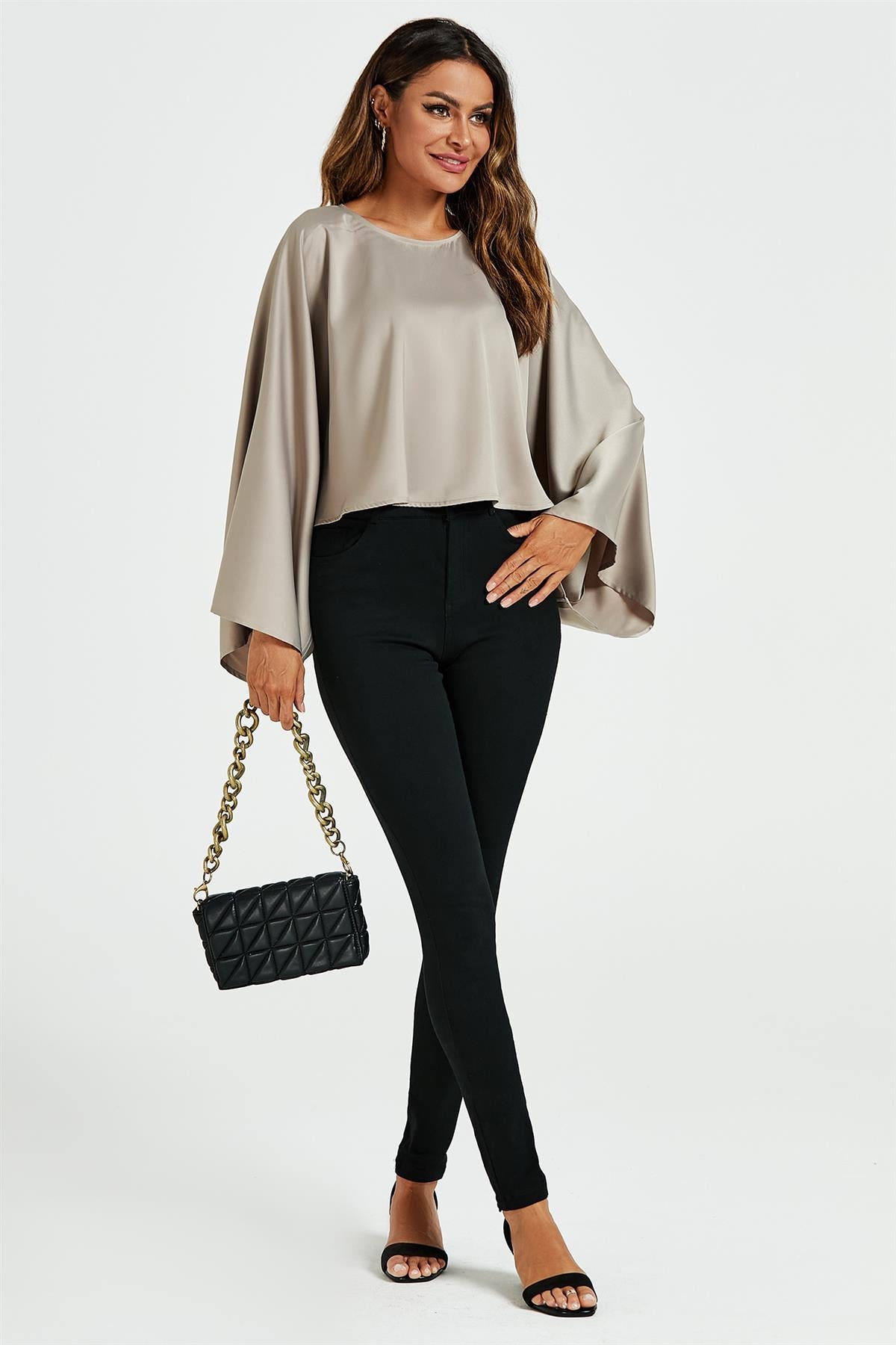 Satin Loose Fit Crop Top In Mink FS614