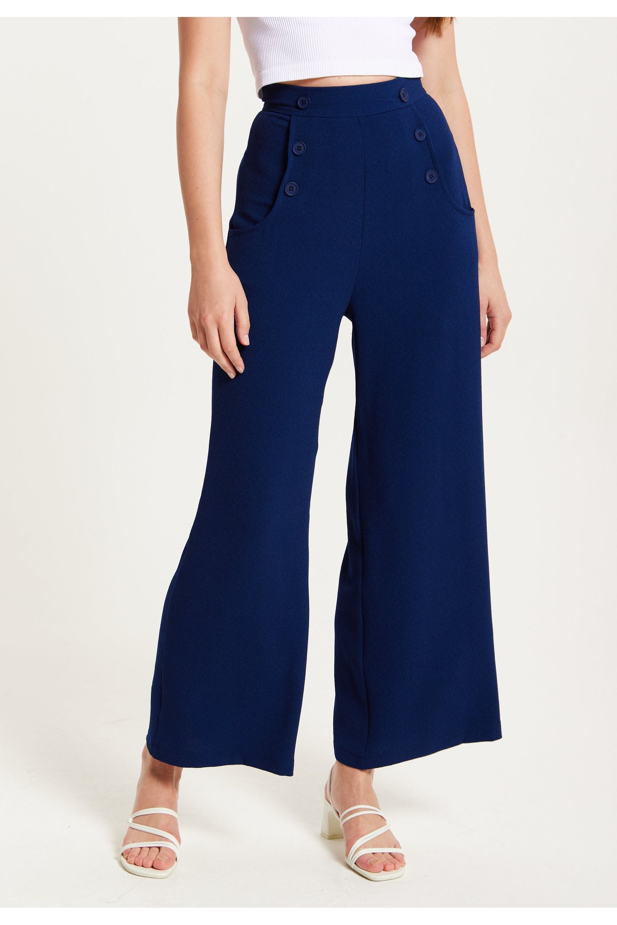 Navy Wide Leg Trousers LIQ23AW091
