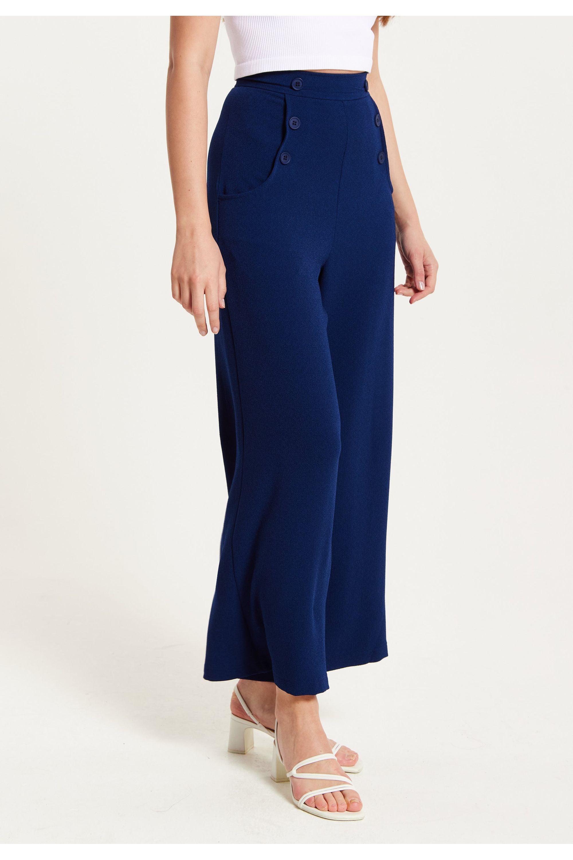 Navy Wide Leg Trousers LIQ23AW091