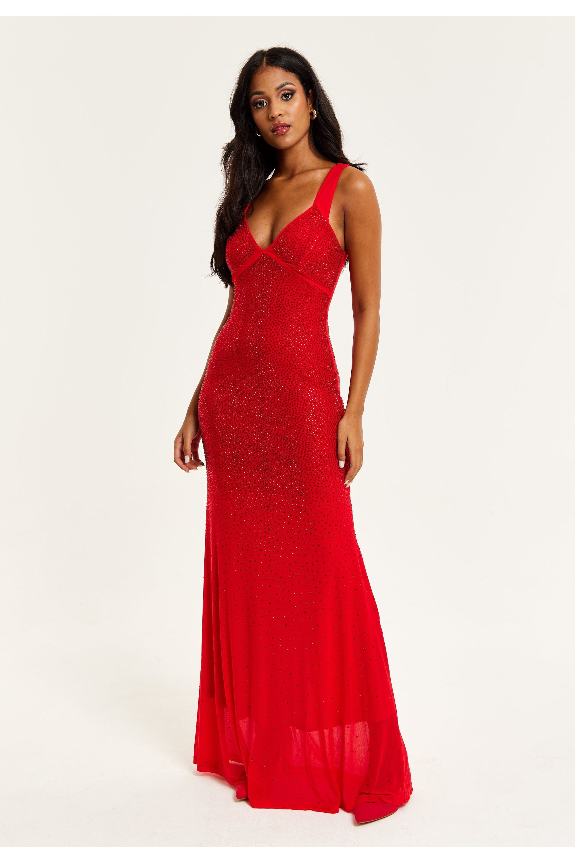 Red Sequin Maxi Dress With Open Back Detail D9-LIQ23AW001