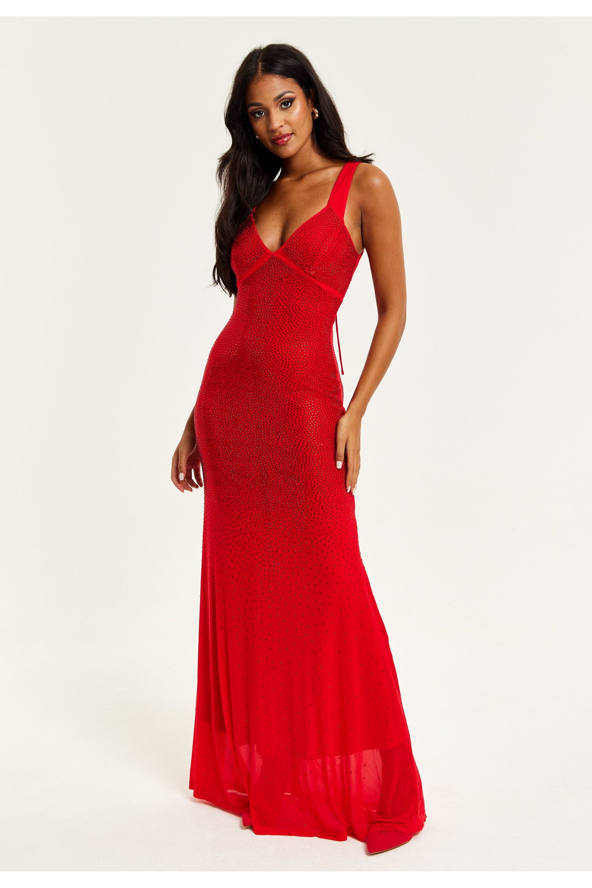 Red Sequin Maxi Dress With Open Back Detail D9-LIQ23AW001