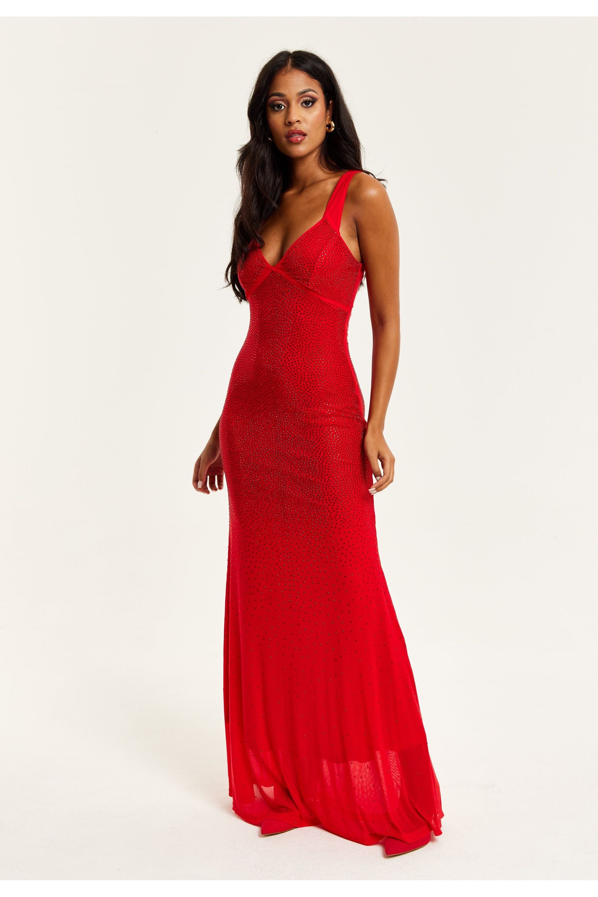 Red Sequin Maxi Dress With Open Back Detail D9-LIQ23AW001